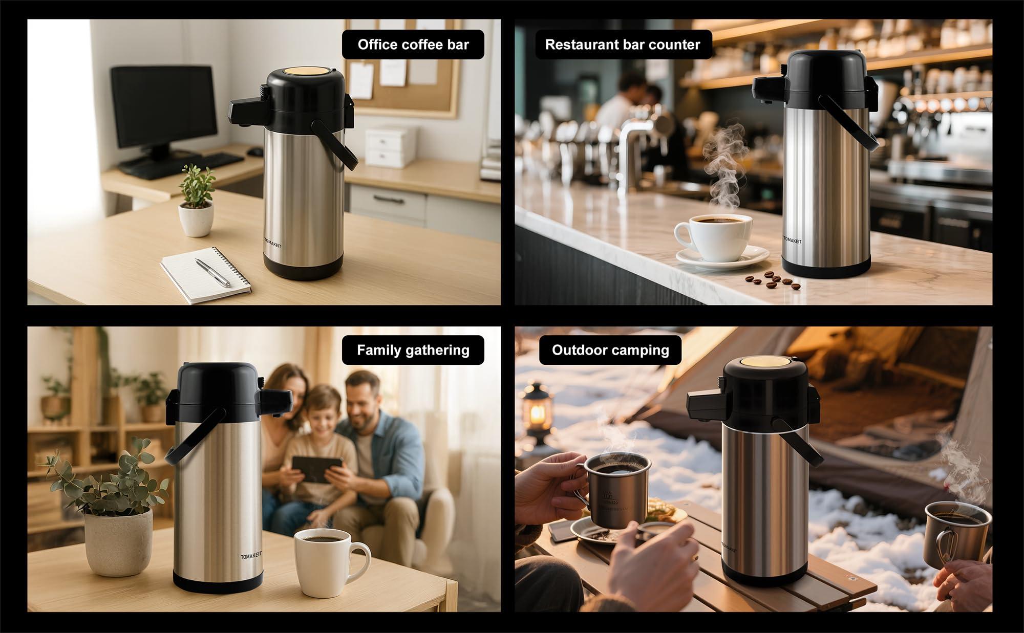Airpot Coffee Carafe for Keeping Hot,102oz/3L Coffee Dispenser Thermal with Pump,Insulated Stainless Steel Hot Beverage Dispenser for Parties,Thermal Carafe for Hot Drinks Water Tea Chocolate - Image 5
