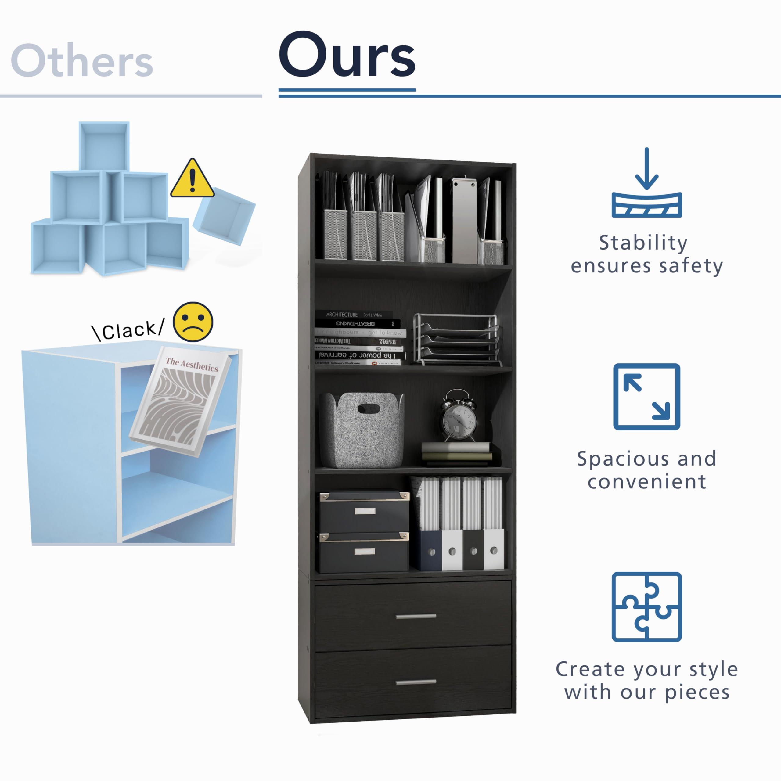 HOMES: INSIDE + OUT Apexa 2-Tier Cube Storage Organizer Shelves, Stackable Wood Bookcase Fits Cubby Bins for Organization, Dorm Teen Room Decor & Home Office, Black - Image 9
