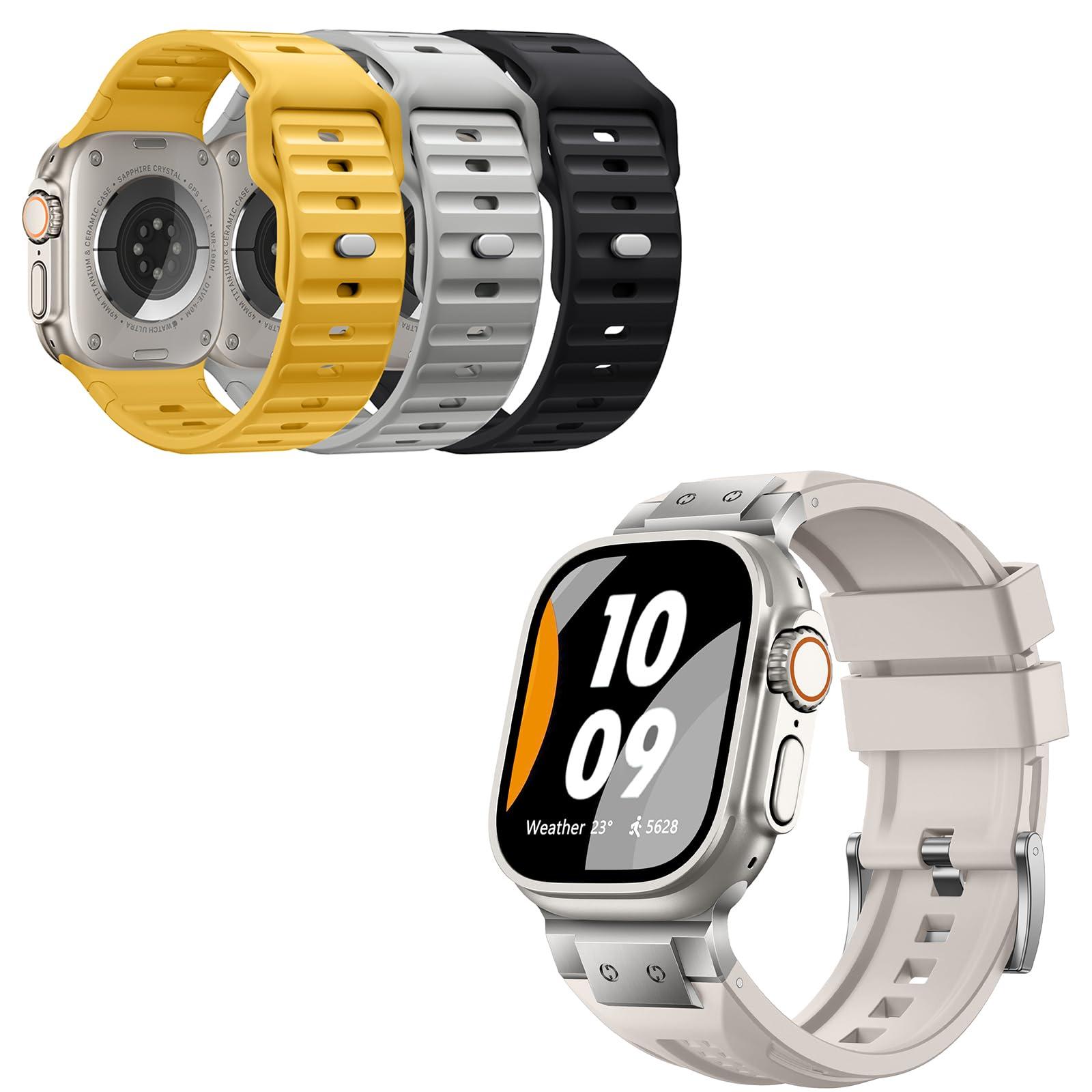 Bandletic R-Steel and 3 Pack R-Lite Fit Silicone Band, Speciall Designed for Apple Watch Ultra Bands for Men