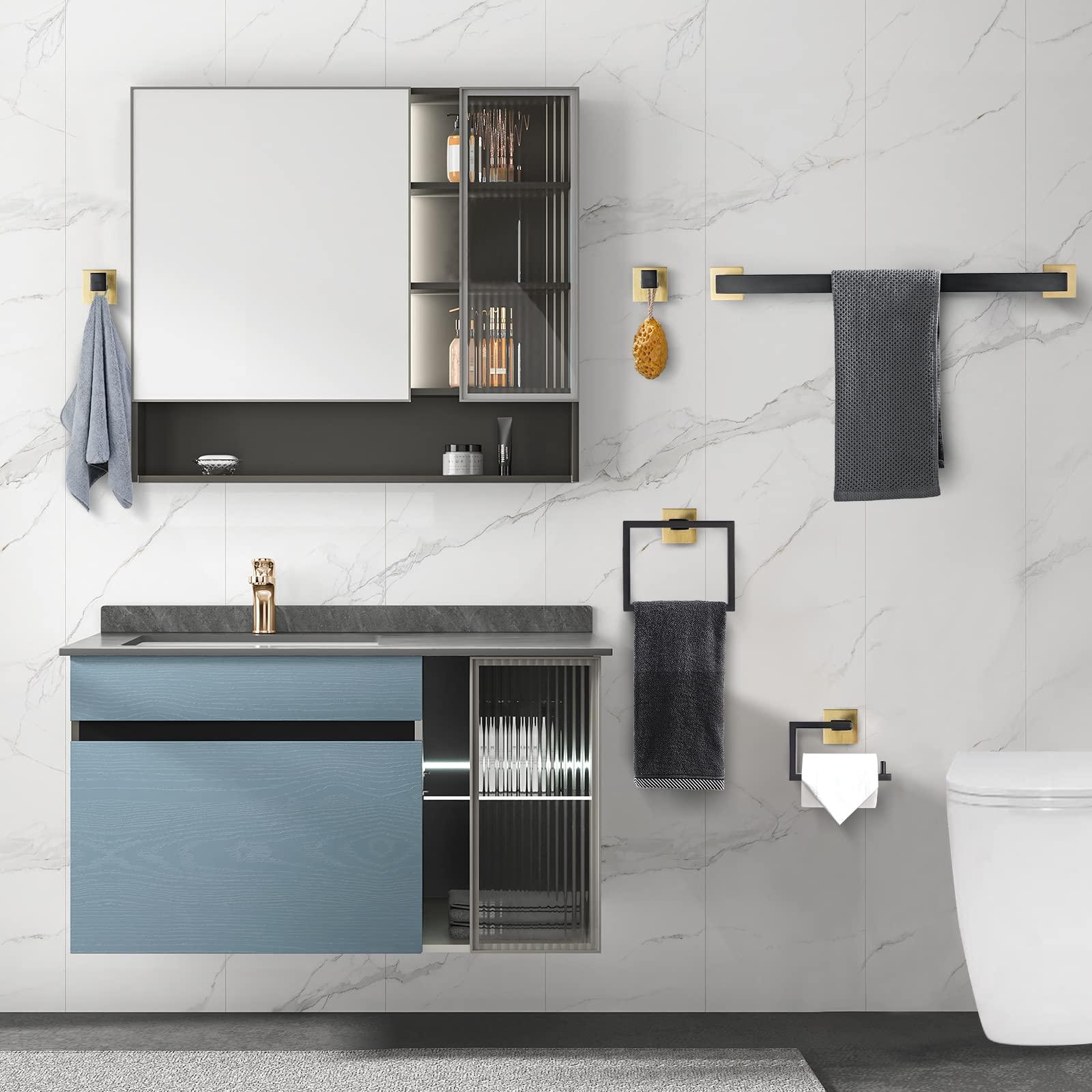 YACVCL 5 Pieces Bathroom Hardware Set, Black and Gold Towel Bar Set, 23.6 inch Towel Bar Hand Towel Holder Wall Mounted Stainless Steel - Image 2