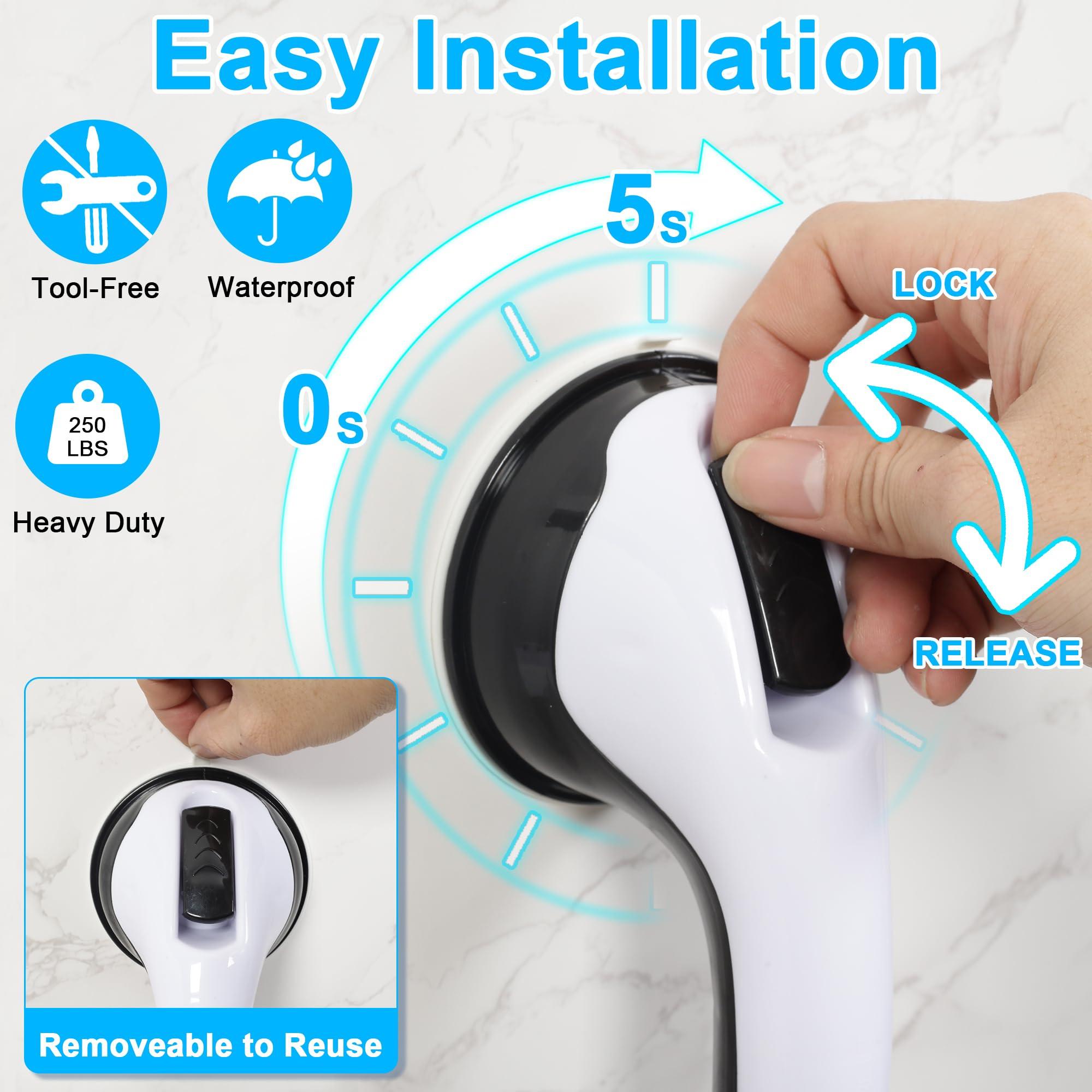 Consss Shower Grab Bars for Seniors, 250BL Shower Handles for Elderly Suction, Safety Heavy Bathtubs Grab Bars 2PCS Handicap Grab Bars Support for Bathroom/Showers/Toilet - Image 5