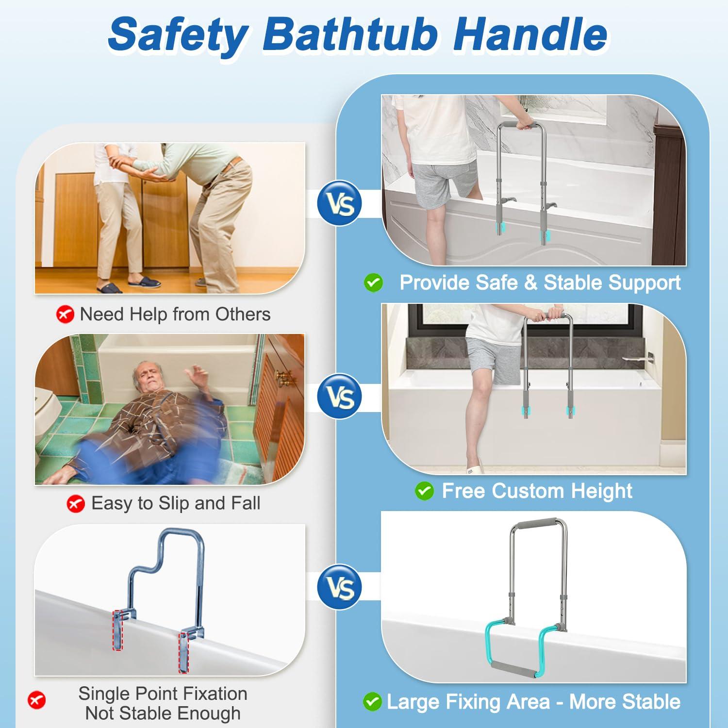 Bath Tub Handles for Seniors Shower Rails Elderly Adults Safety, Bathtub Clamp Grab Bars Helper No Drill, Handicap Bathroom Tub Support Bar Assist Devices, Help Getting Out of Bathtub - Image 6