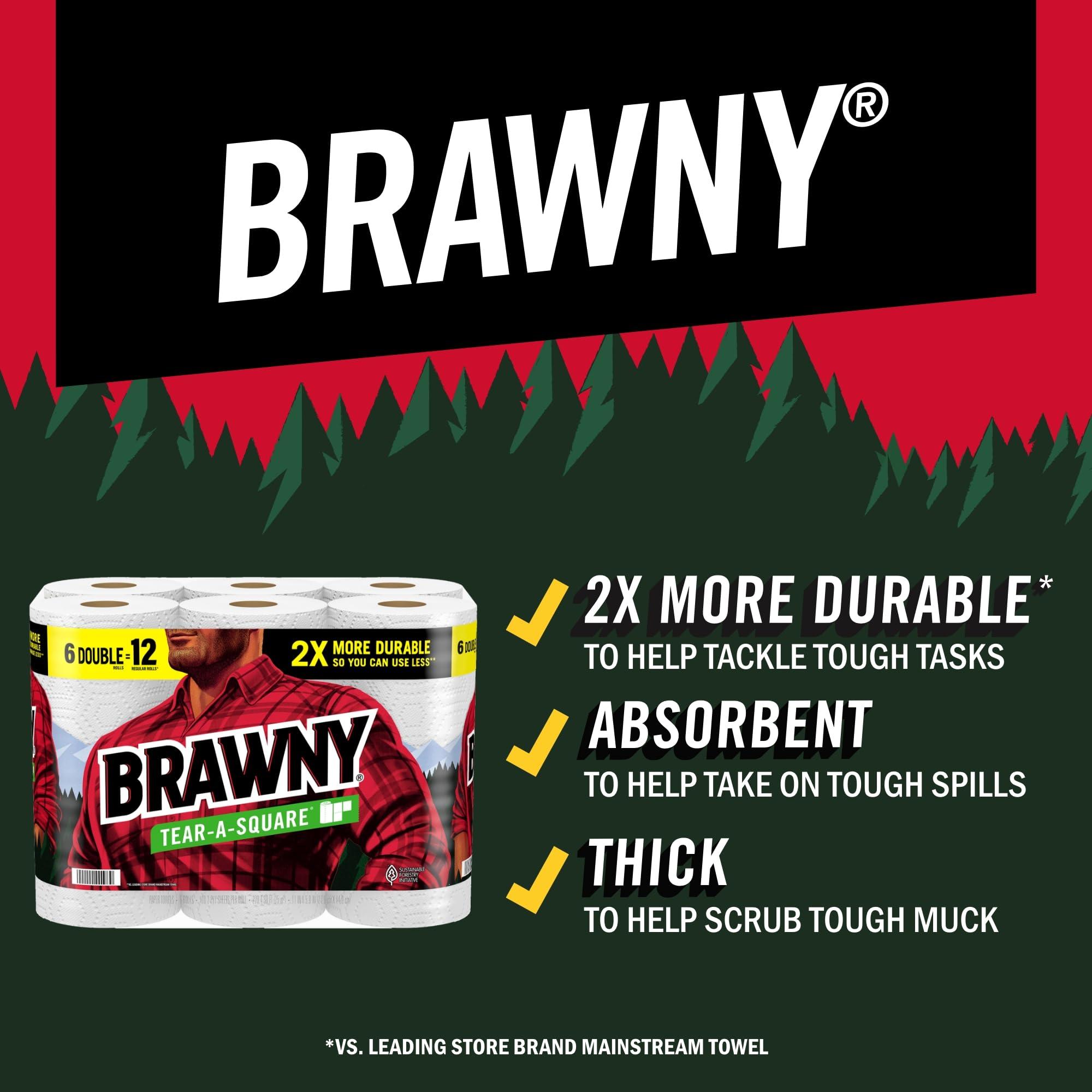 Brawny Tear-A-Square Paper Towels, 12 Family Rolls = 30 Regular Rolls, 2X More Durable*, 3 Sheet Sizes, Strong and absorbent extra-large roll - Image 3