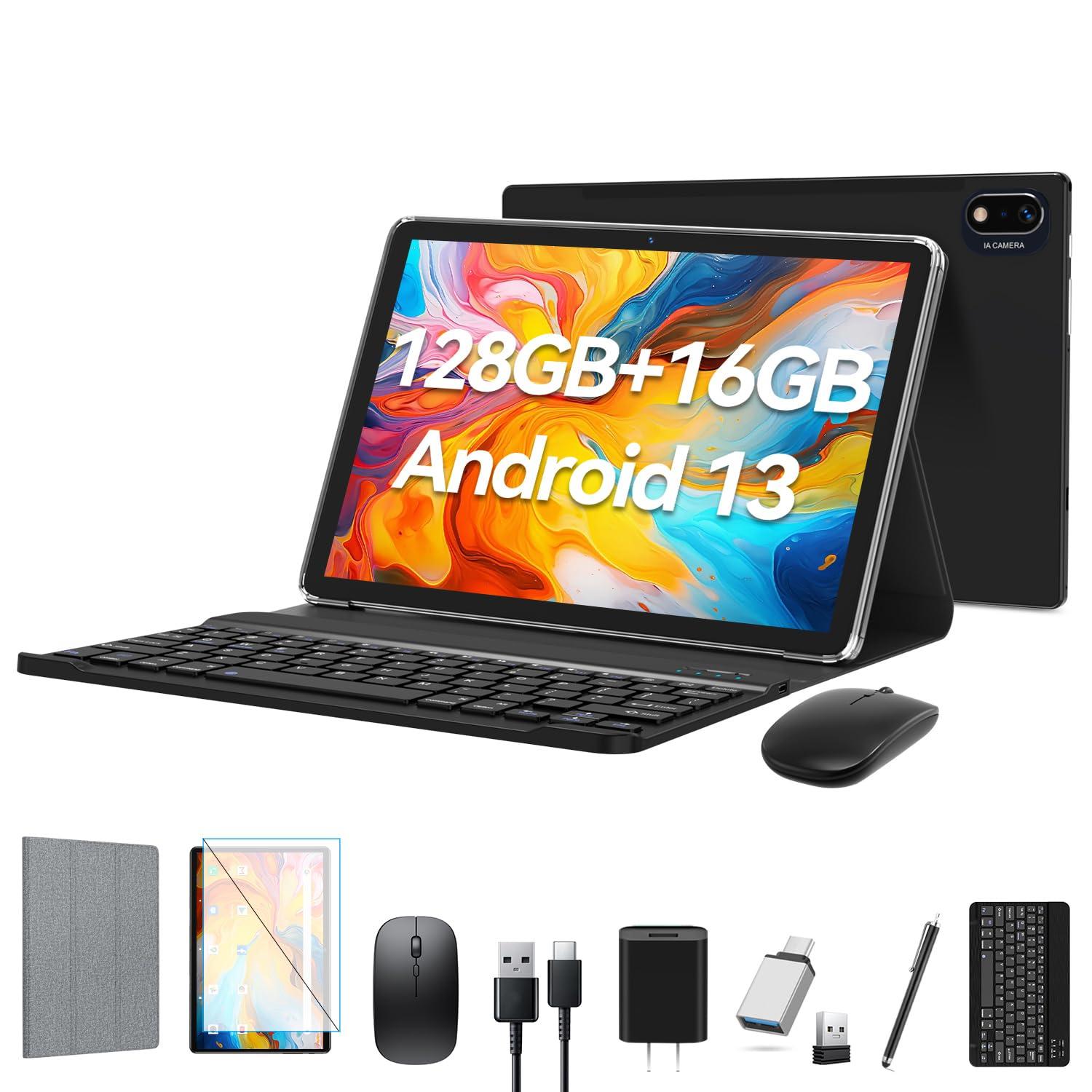 Android 13 Tablet 2025 Latest 10 inch Octa-Core Tableta, 128GB ROM+16GB RAM (8+8 Virtual)+1TB Expand, 5G WiFi Tablets with 13MP+8MP Camera, 8000 mAh Battery, 2 in 1 Tablet with Keyboard, Mouse, Case