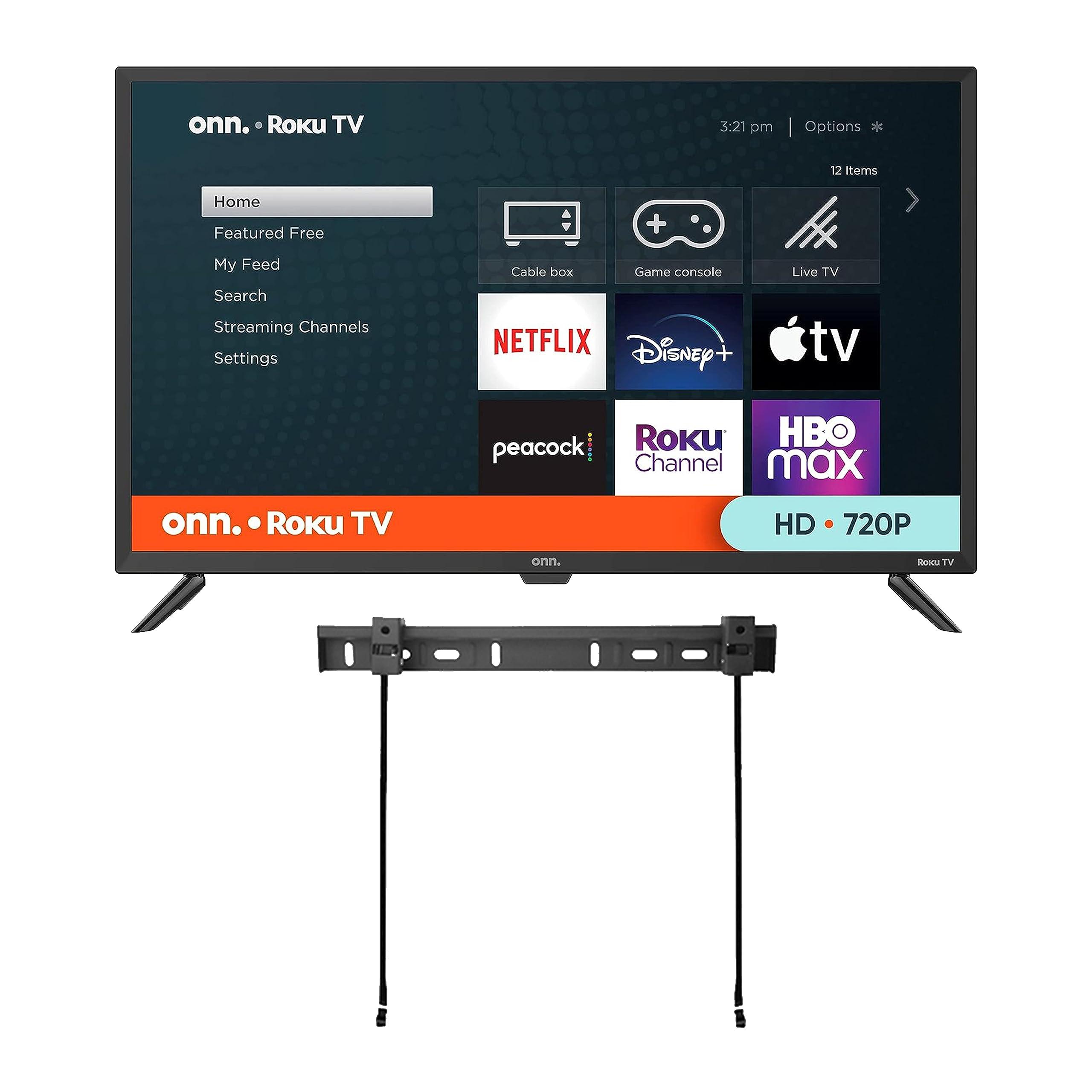 ONN 32-inch LED Roku Smart TV Flat Screen TV, Wi-Fi Connectivity, Mobile App, Compatible with Apple Home Kit, Alexa and Google Assistant, Free Wall Mount, Renewed