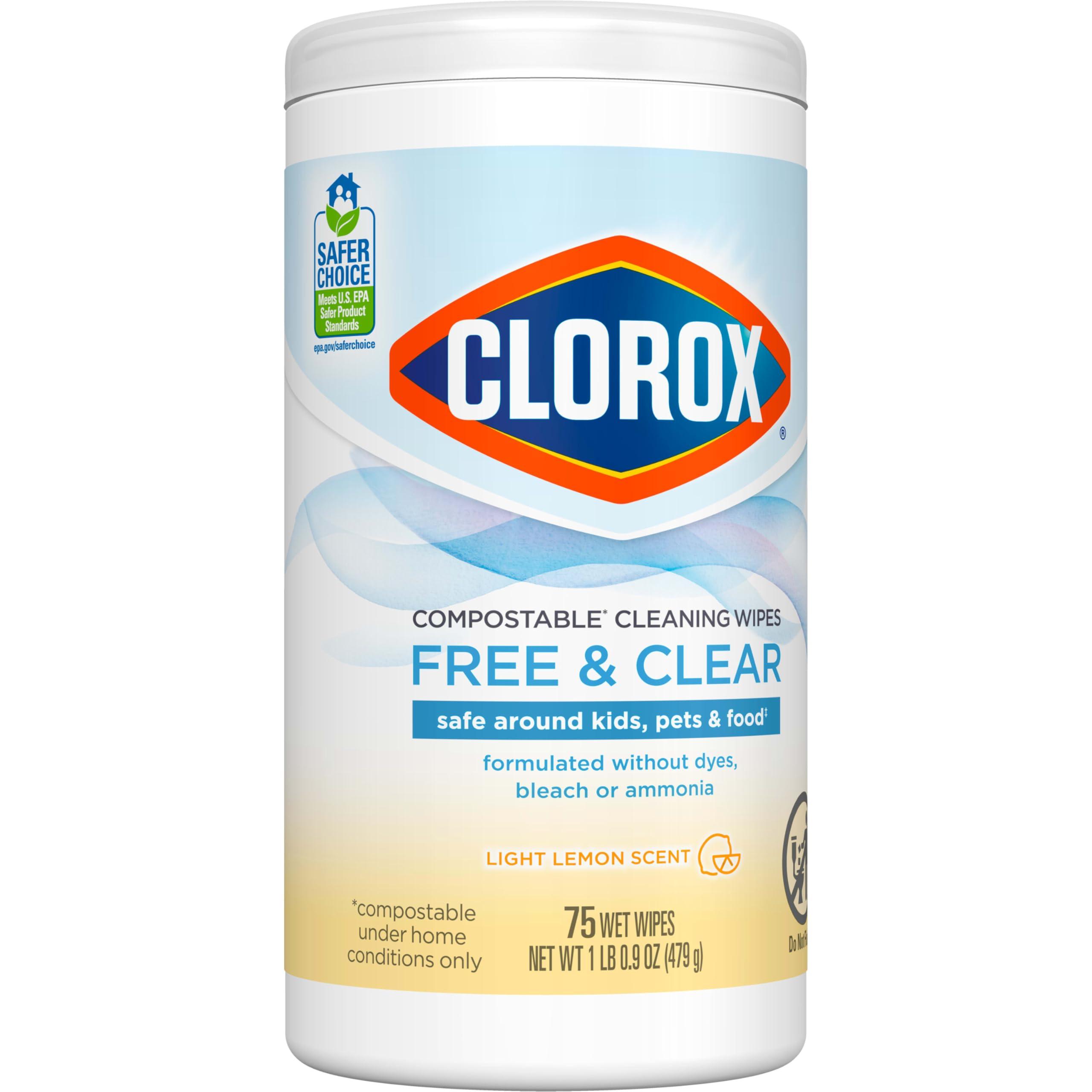 Clorox Free & Clear Compostable Cleaning Wipes, Light Lemon Scent, 75 Count, Pack of 3 (Pack May Vary) - Image 14
