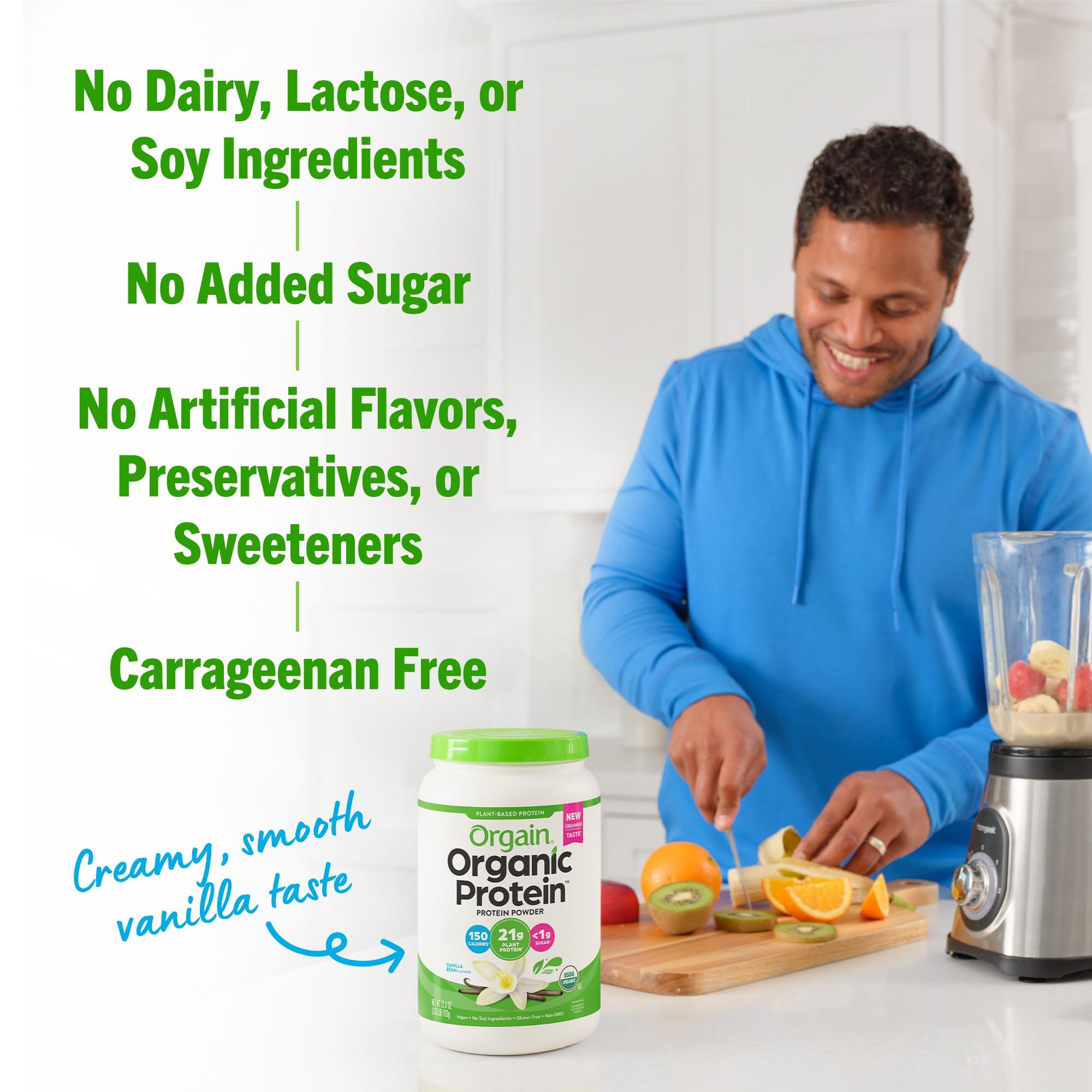 Orgain Organic Vegan Protein Powder, Vanilla Bean - 21g Plant Protein, 6g Prebiotic Fiber, No Lactose Ingredients, No Added Sugar, Non-GMO, For Shakes & Smoothies, 2.03 lb (Packaging May Vary) - Image 6
