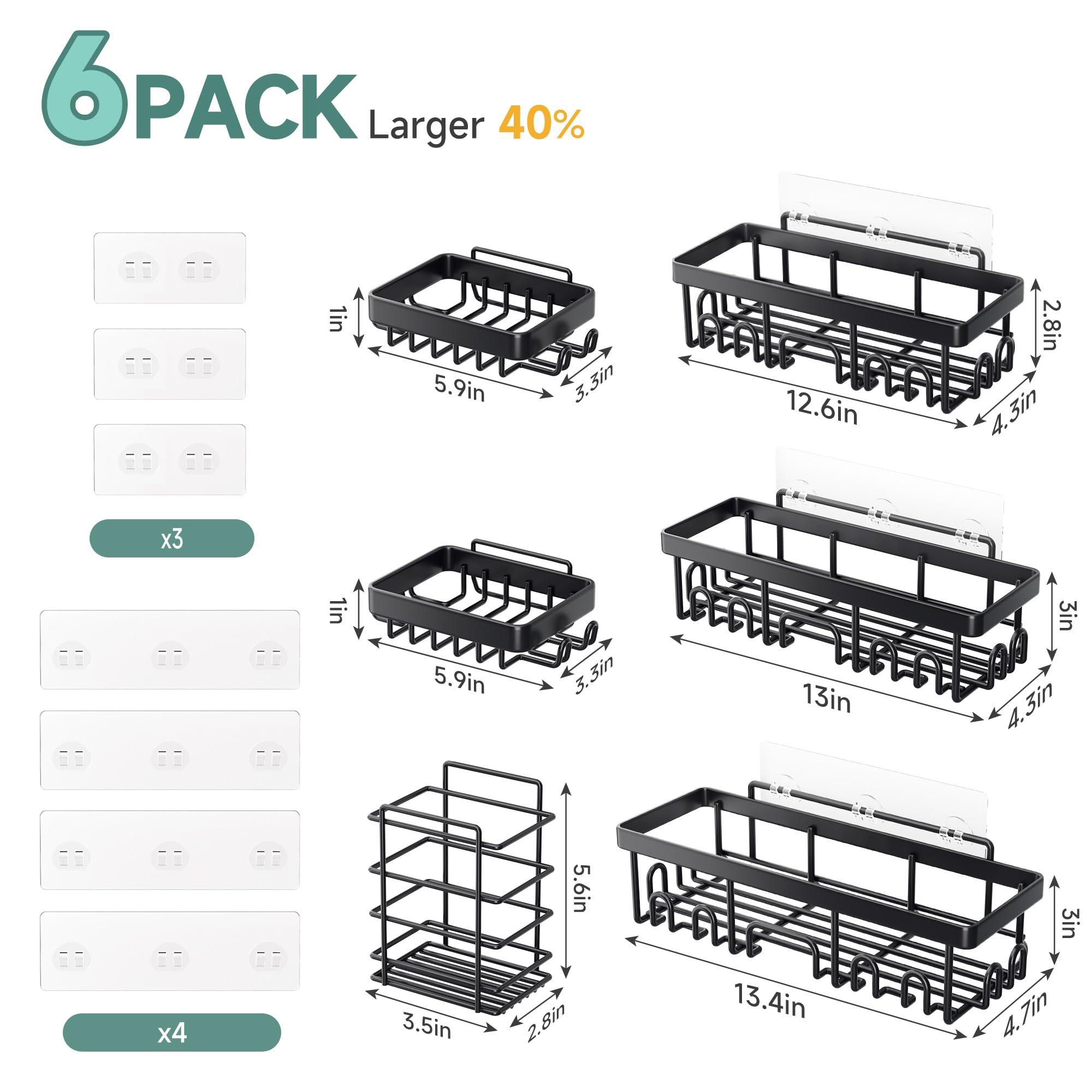 Veken Stainless Steel Shower Caddy 6-Pack, No Drilling & Rustproof, Waterproof Adhesive Shelves Rack with Soap Holder, Large Capacity Bathroom Organizers and Storage, Wall-Mounted Kitchen & Home Decor - Image 7
