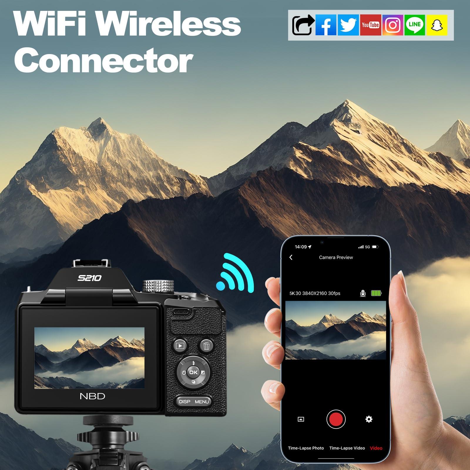 64MP Digital Cameras for Photography, 16X Optical Zoom 5K Cameras with WiFi & App Control, Vlogging for YouTube with 180°Flipable Screen, Auto Focus,2 Batteries,58mm UV Lens and 32GB Card（Black） - Image 6