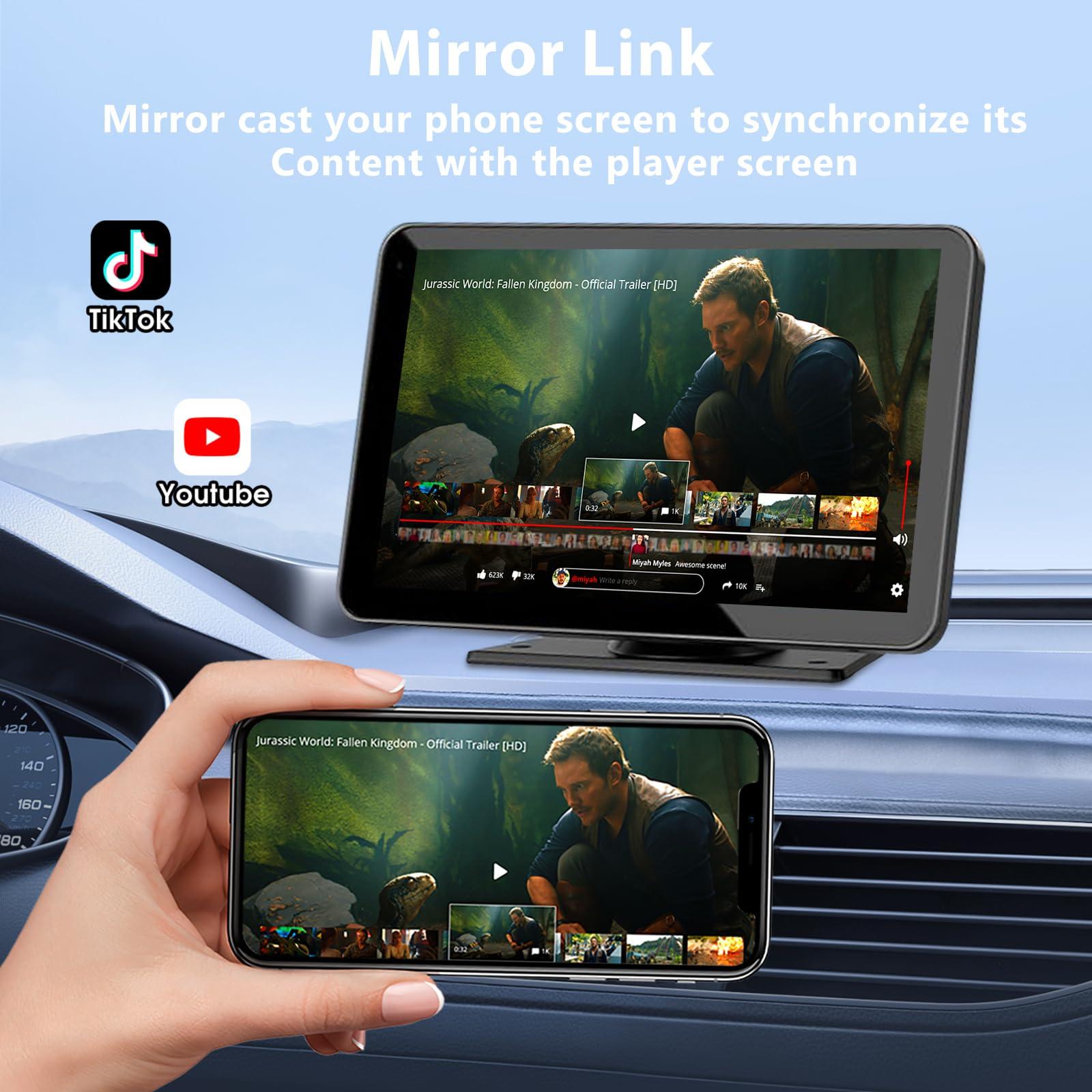 Carplay Screen for Car, 7" HD Wireless Portable Car Play Touchscreen Stereo with Android Auto Mirror Link/Backup Camera/GPS Navigation/Satellite Radio for All Vehicles - Image 3