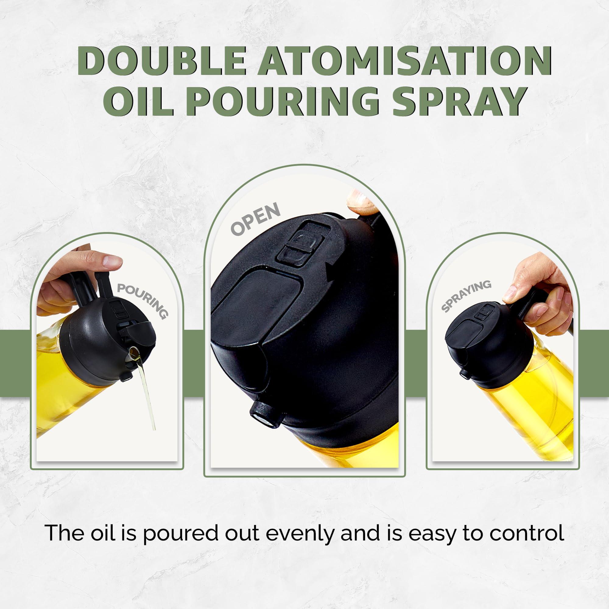 2-in-1 Olive Oil Dispenser and Oil Sprayer for Cooking | 470ml Glass Oil Bottle for Cooking, Frying, Salad and BBQ | Premium Bottle Sprayer for Air Fryer | Kitchen Gadgets with Cleaning Brush - Image 4