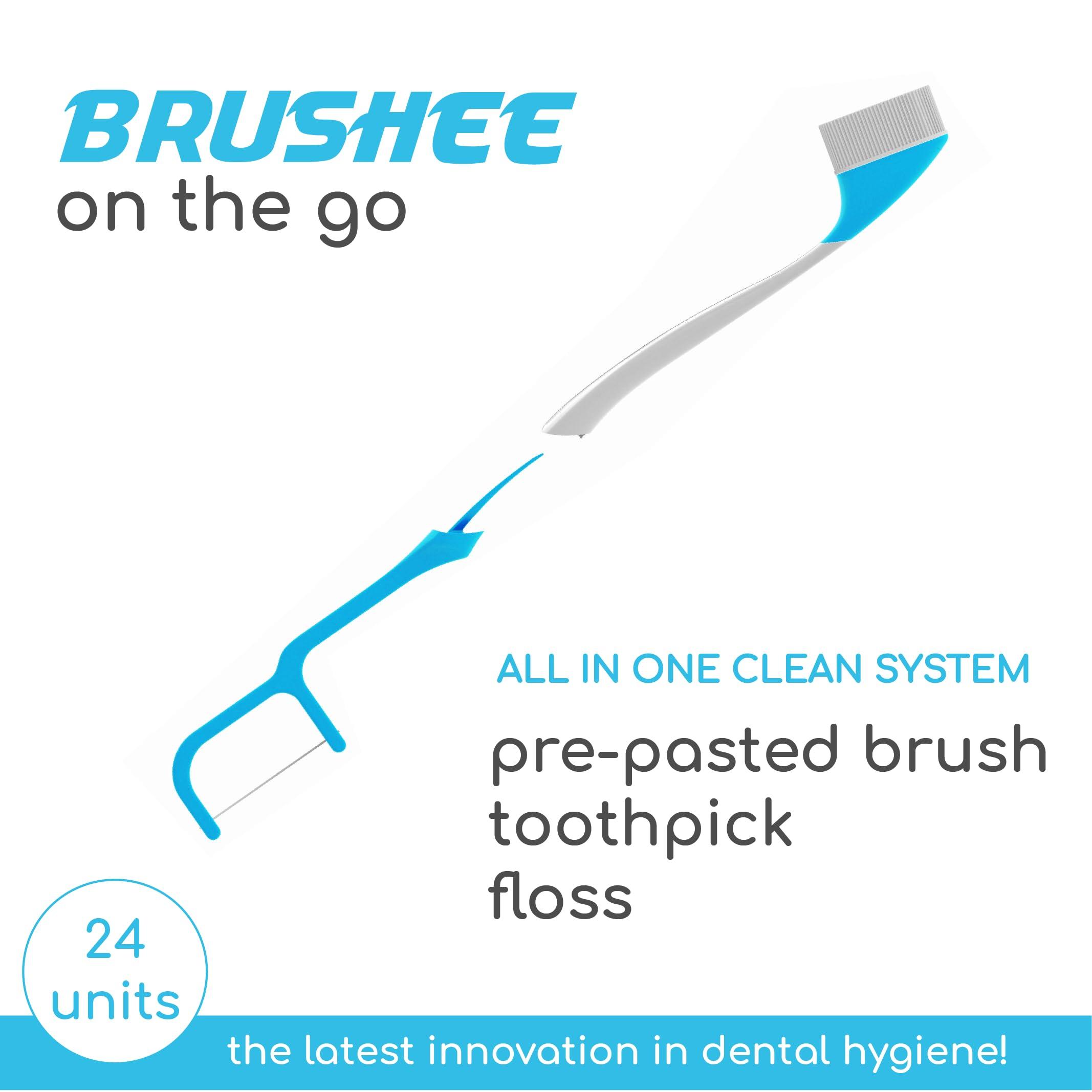 Brushee - The Evolution of Oral Care | 4-in-1 Tool (Paste + Brush + Floss + Pick) | Individually Wrapped | Disposable | Prepasted Travel Toothbrushes | Small Adult Toothbrush - (24-Pack) - Image 3
