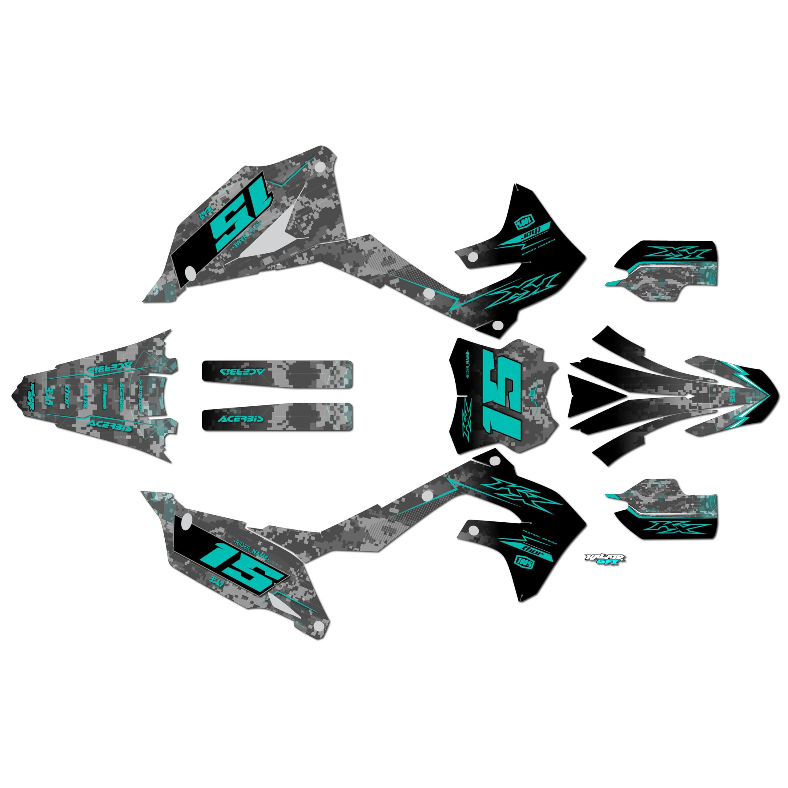 Kalair GFX Graphics Kit for Kawasaki KX250F (2021-2022) CYBERWARE Series Teal 09 Mil - Dirt bike Custom Racing Graphics Decals Stickers Kit, no-plastics