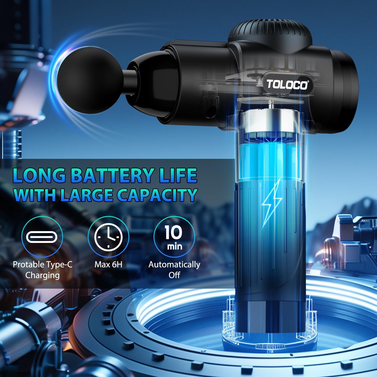 TOLOCO Massage Gun, Deep Tissue Back Massage for Athletes for Pain Relief, Percussion Massager with 10 Massages Heads & Silent Brushless Motor, Gifts for Fathers Day, Black - Image 4