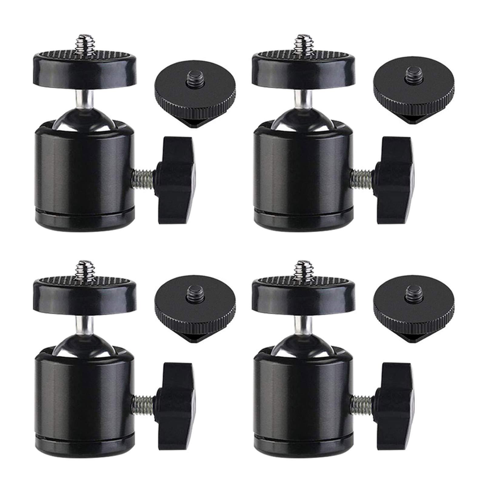 SLOW DOLPHIN Hot Shoe Mount Adapter 360 Degree Swivel Mini Ball Head 1/4 Tripod Screw Head for Cameras, Camcorders, Smart Phone, LED Video Light, Microphone(4 Packs)