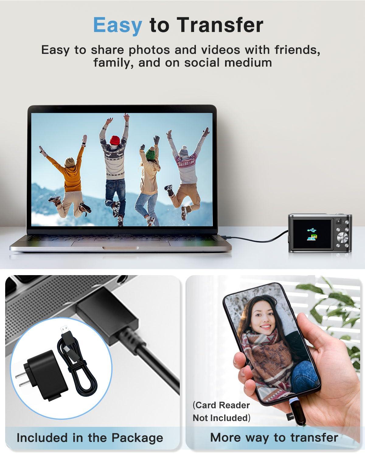 Digital Camera, 4K Autofocus Vlogging Selfie Camera with Front and Rear Dual Lenses, 32GB Card, 16X Zoom, Anti-Shake, 48MP Compact Portable Point and Shoot Digital Camera for Kid Teen Beginner(Black) - Image 6