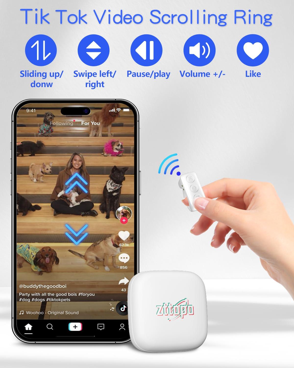 Zttopo TikTok Scrolling Ring, TIK Tok Bluetooth Remote Control, Kindle APP Page Turner with Carrying Case, Camera Photo Clicker for iPhone, iPad, iOS, Android-White - Image 2