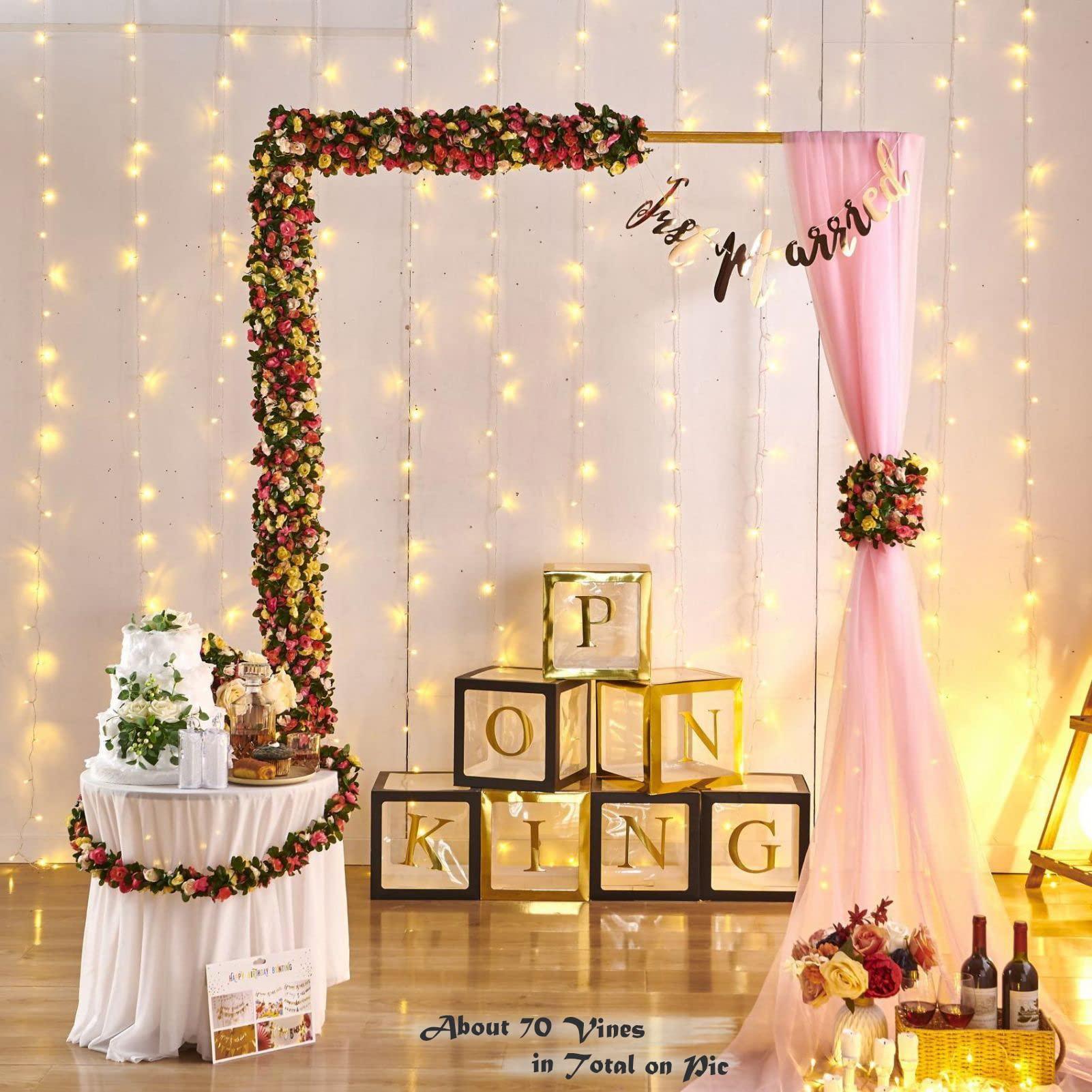 PONKING 8 Pcs 66FT Flower Garland, Artificial Rose Vine Flowers with Green Leaves Hanging for Room, Anniversary Wedding Birthday Christmas Wall Arch Decor, Spring Pink Flower - Image 9