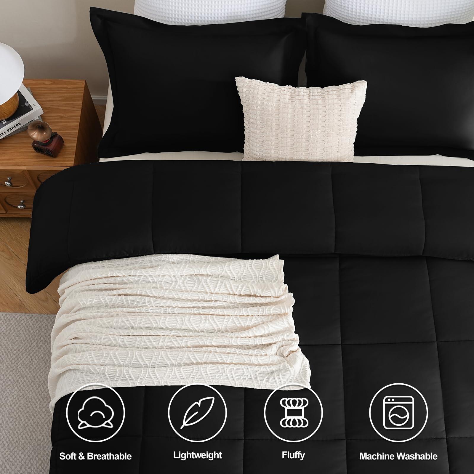 CozyLux Queen Comforter Set Black - 3 Pieces Box Stitched Comforters Queen Size, Soft Bed Set for All Seasons, Lightweight Bedding Sets with 1 Down Alternative Comforter and 2 Pillow Shams - Image 2