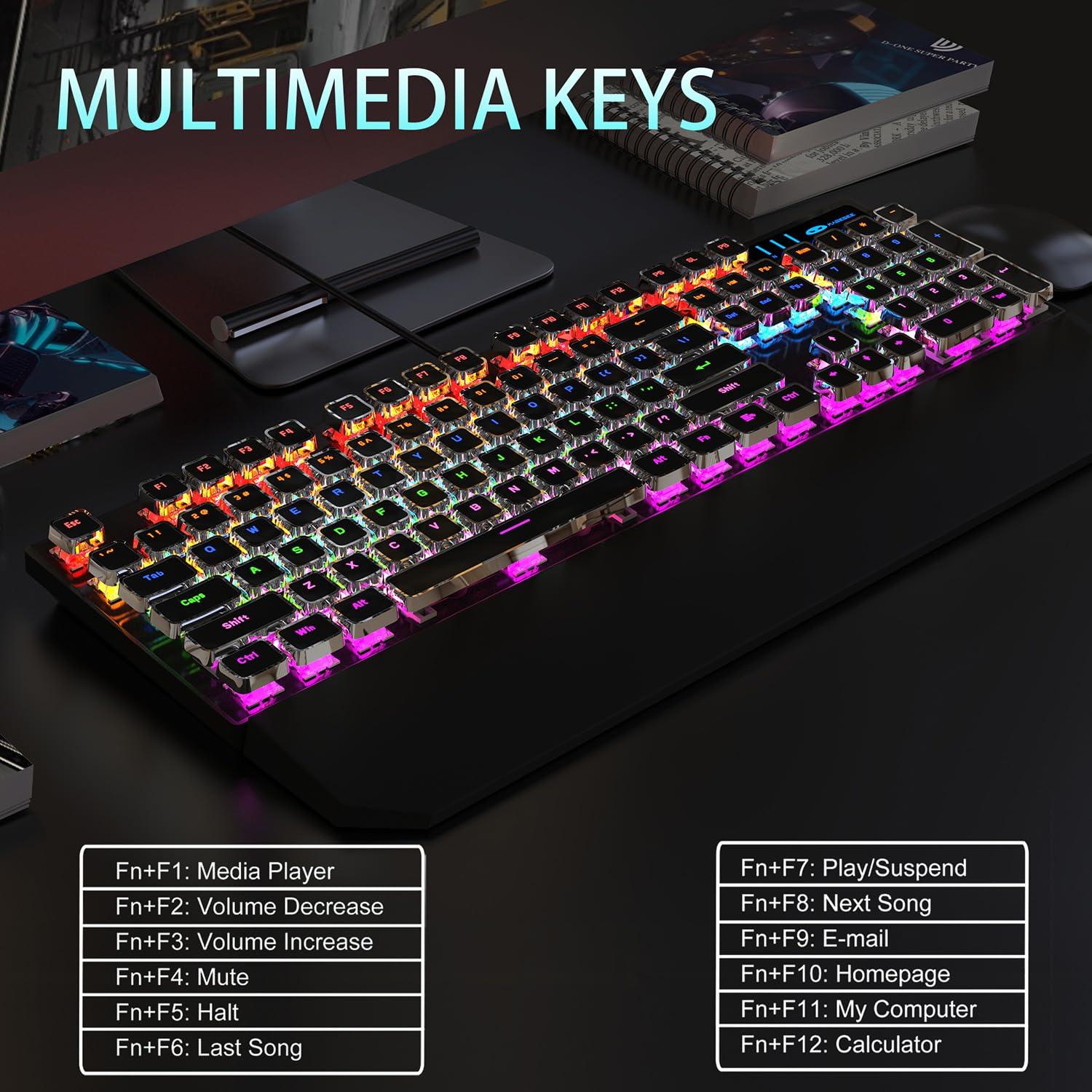 Camiysn Typewriter Style Mechanical Gaming Keyboard, Black Retro Punk Gaming Keyboard with RGB Backlit, 104 Keys Blue Switch Wired Cute Keyboards, Unique Square Keycaps for Windows/Mac/PC - Image 6
