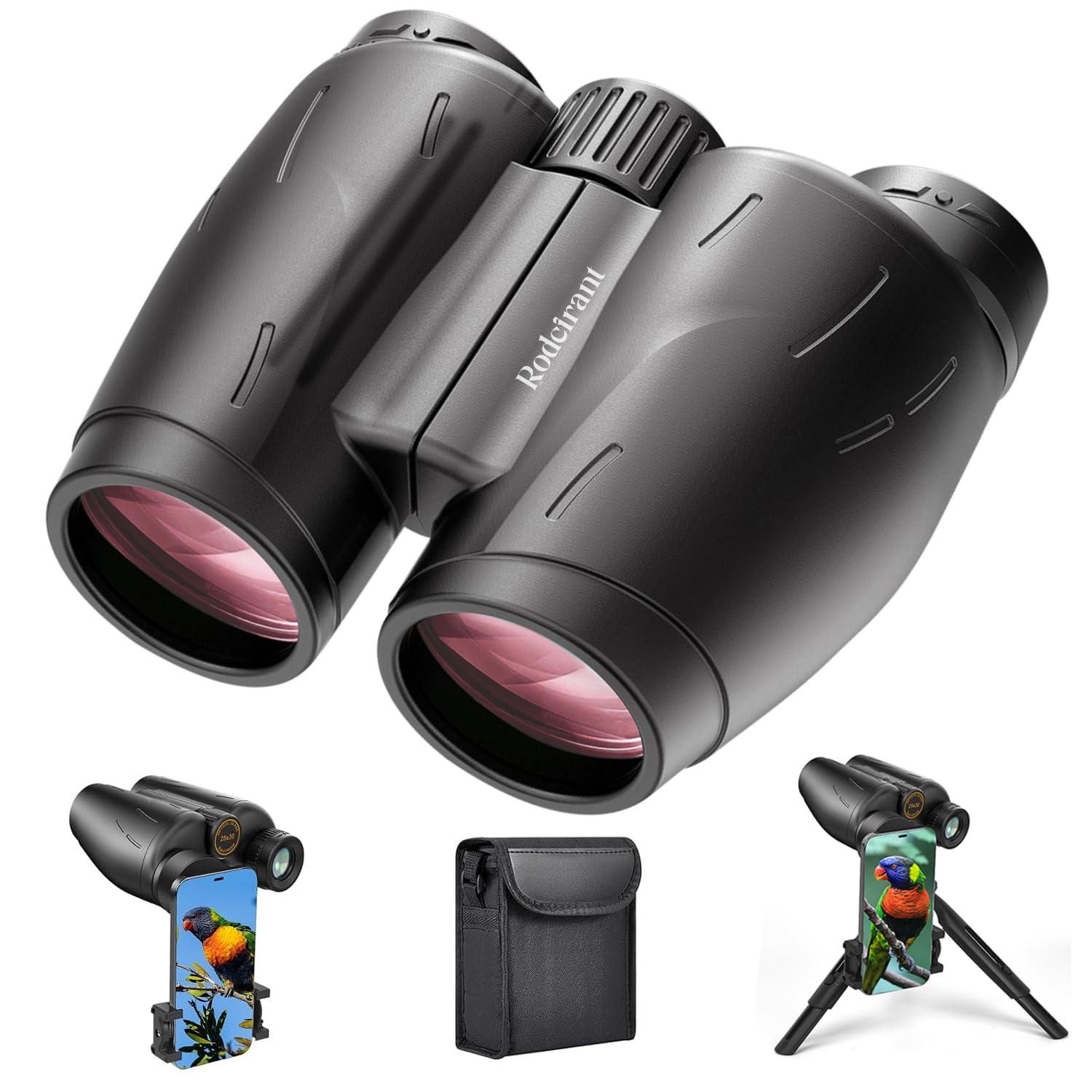 Binoculars 25x30 for Adults with Universal Phone Adapter, Tripod and Tripod Adapter,Large Eyepiece Easy Focus Compact and Waterproof Binoculars for Bird Watching,Hiking and Travel