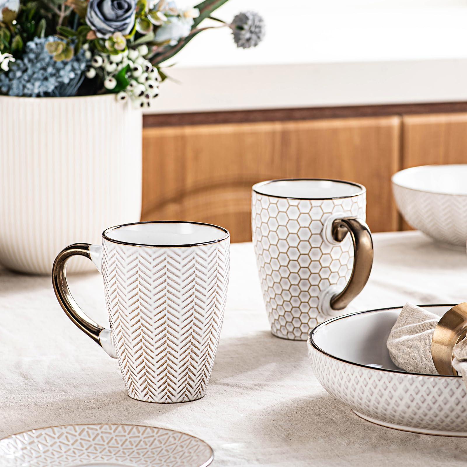 Anmula Coffee Mug Set of 4, 16 Oz Ceramic Embossment Coffee Mugs for Latte, Tea, Cappuccino, Cocoa, Mocha, Microwave & Dishwasher Safe, White - Image 2