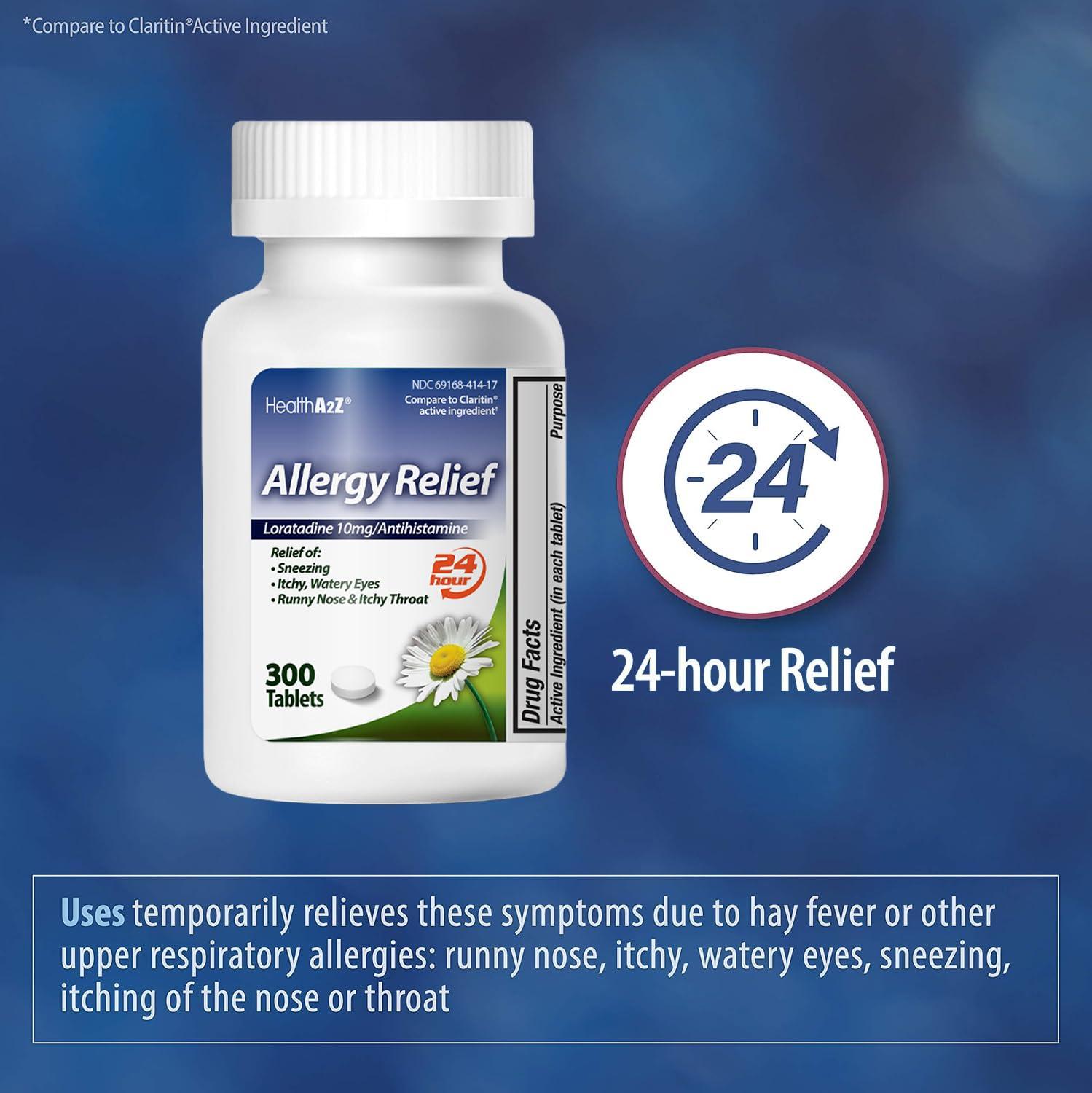 HealthA2Z® Allergy Relief | Loratadine 10mg | Antihistamine | Relief from Itchy Throat, Sneezing, Runny Noses | 24-Hours Allergy Medicine (300 Tablets) - Image 4