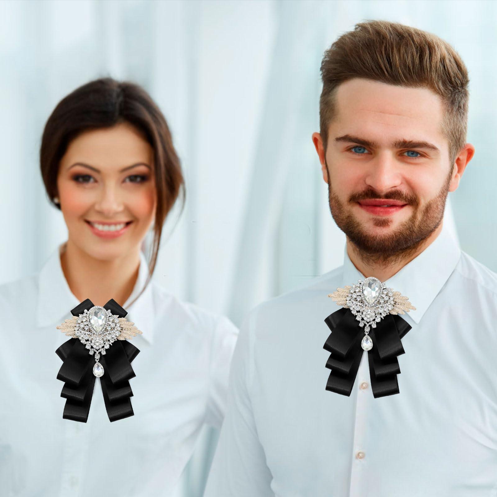 Luckyvestir Womens Mens Bow Tie, Ribbon Rhinestone Crystal Bowknot Tie for Wedding Party - Image 6