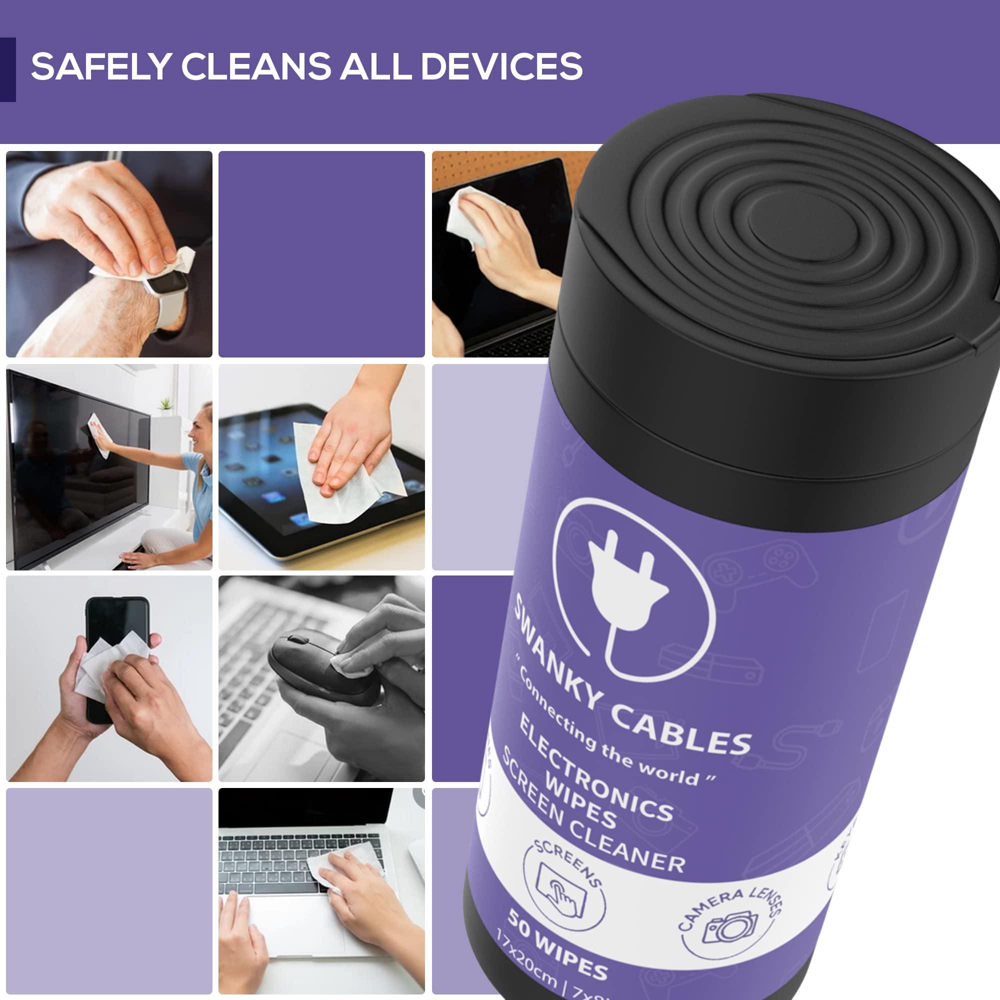 Swanky Cables Screen Cleaner Wipes: Electronic Wipes for Screens - Computer Screen Wipes for Lens, Phone, Tv Screen and Monitor Cleaning - Tech Wipes & Microfiber Cloth (Canister, 200 Count) - Image 3