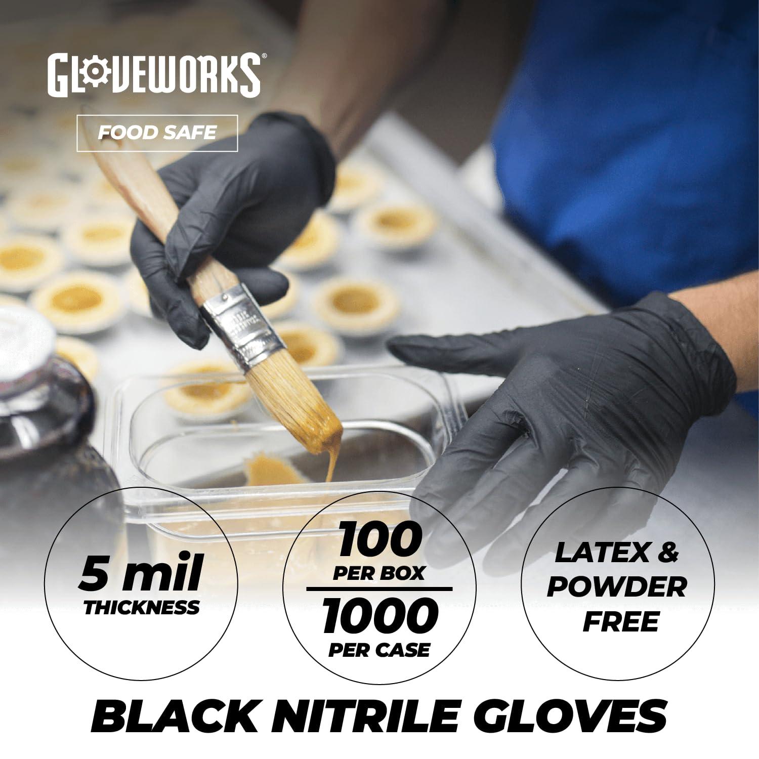 GLOVEWORKS Black Disposable Nitrile Industrial Gloves, 5 Mil, Latex & Powder-Free, Food-Safe, Textured - Image 2