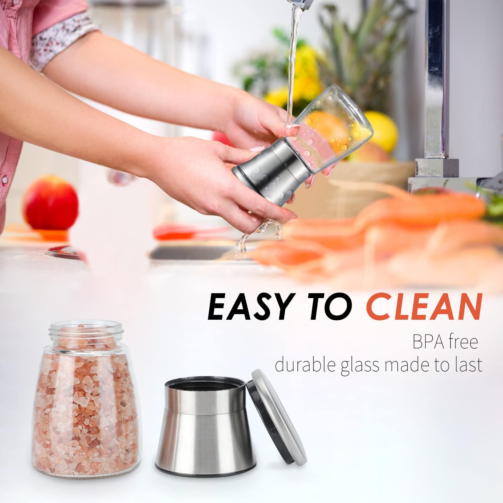 Ebaco Salt and Pepper Grinder Set - Refillable Grinder Adjustable Coarseness of Pepper Salt Spice Stainless Steel Mills Glass 6oz（2 Pack） - Image 6