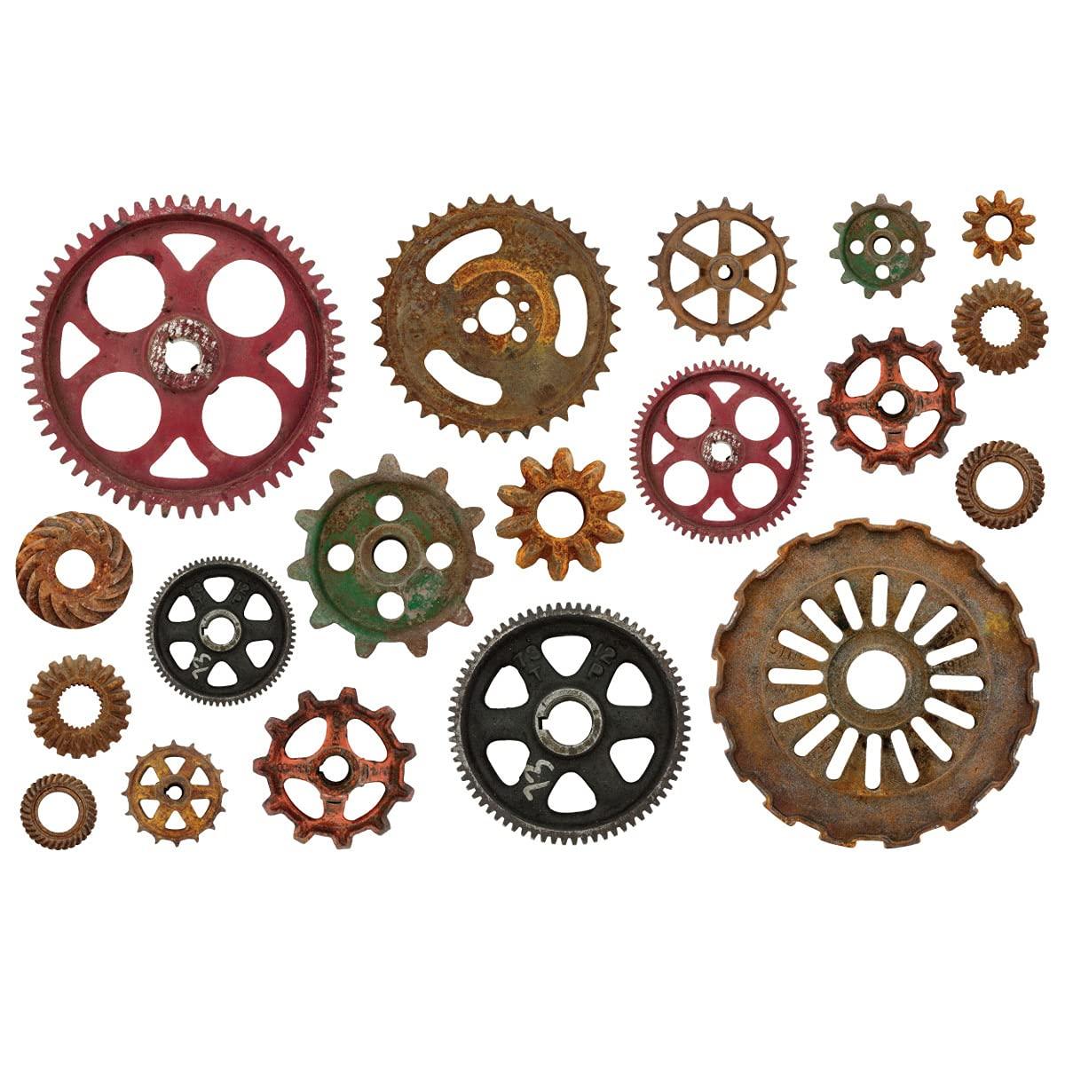 Retro Planet.com - Gears Hardware Vinyl Sticker Set, Steampunk Industrial Cogs Peel and Stick Decals, Laptop, Car, Locker, Notebooks, Planners, Water Bottles (Set of 19, from 1.25” to 5.5”)