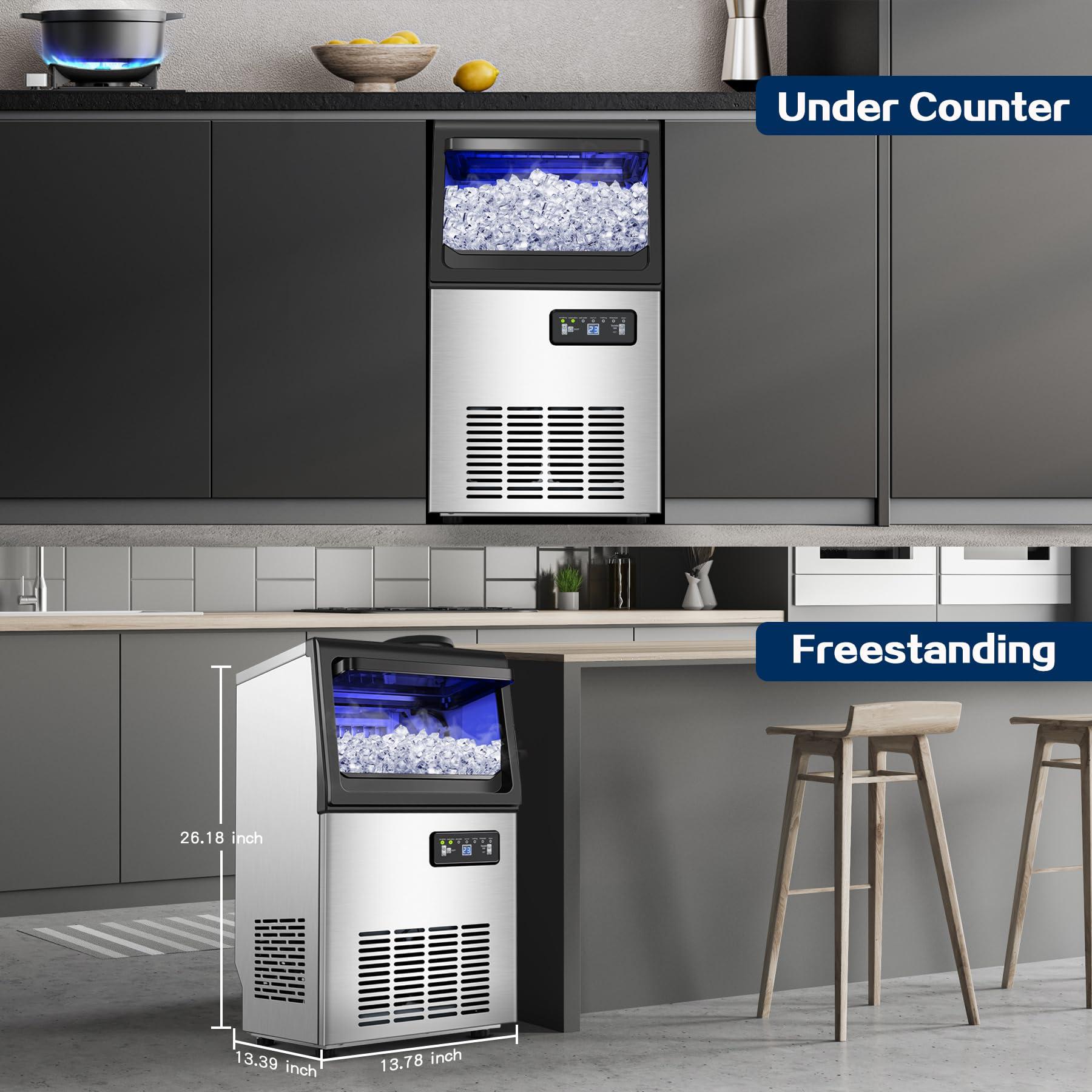 Commercial Ice Maker Machine 110LBS/24H, Undercounter or Freestanding Ice Machine with 22LBS Storage Bin, Stainless Steel Self-Cleaning for Home, Bar, Restaurant, Coffee Shop - Image 8