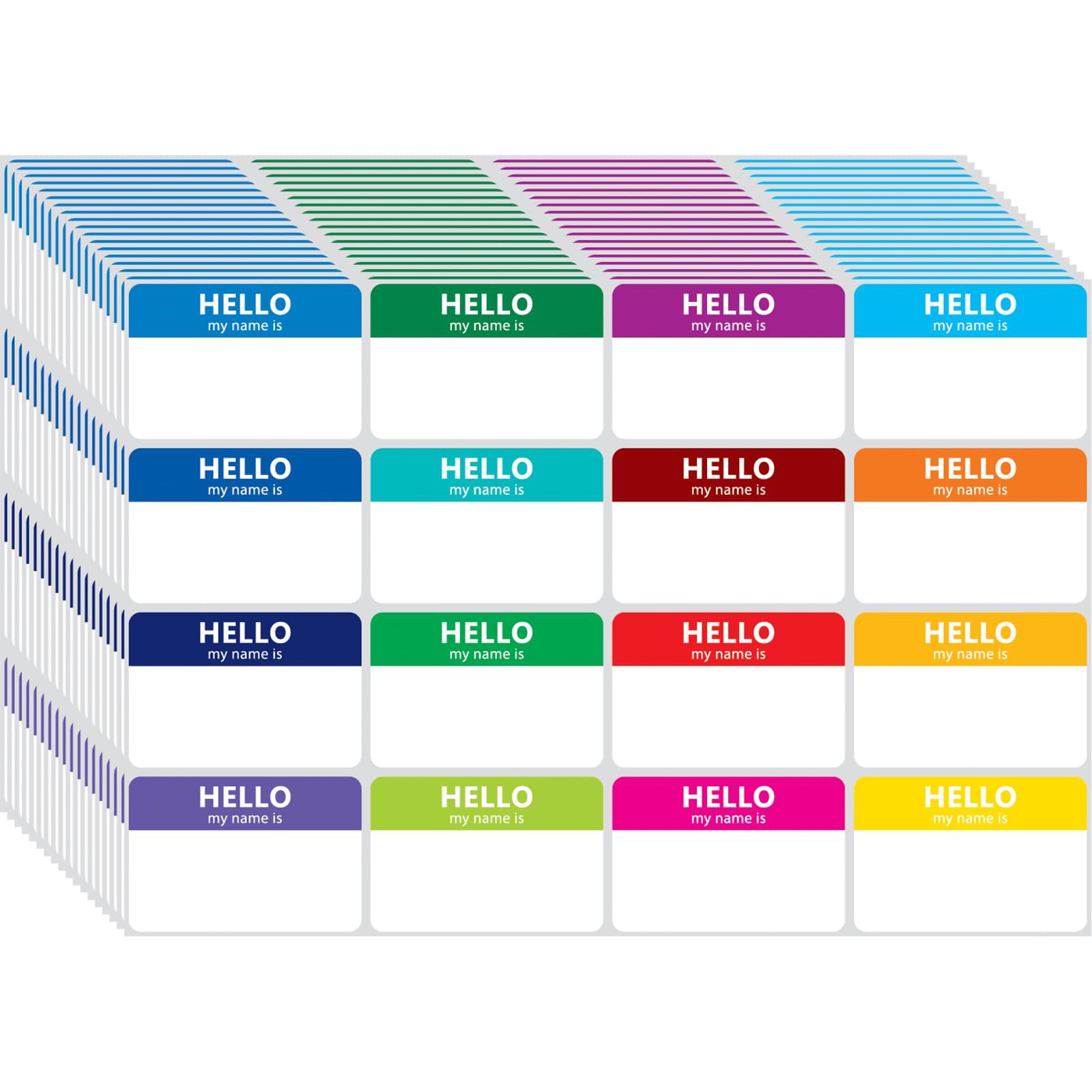 400 Pcs Name Tags Colorful Sticker-16 Colors (3"x2") Hello My Name is Peel & Stick Identification Badges for School, Office, Conferences & Family Parties.