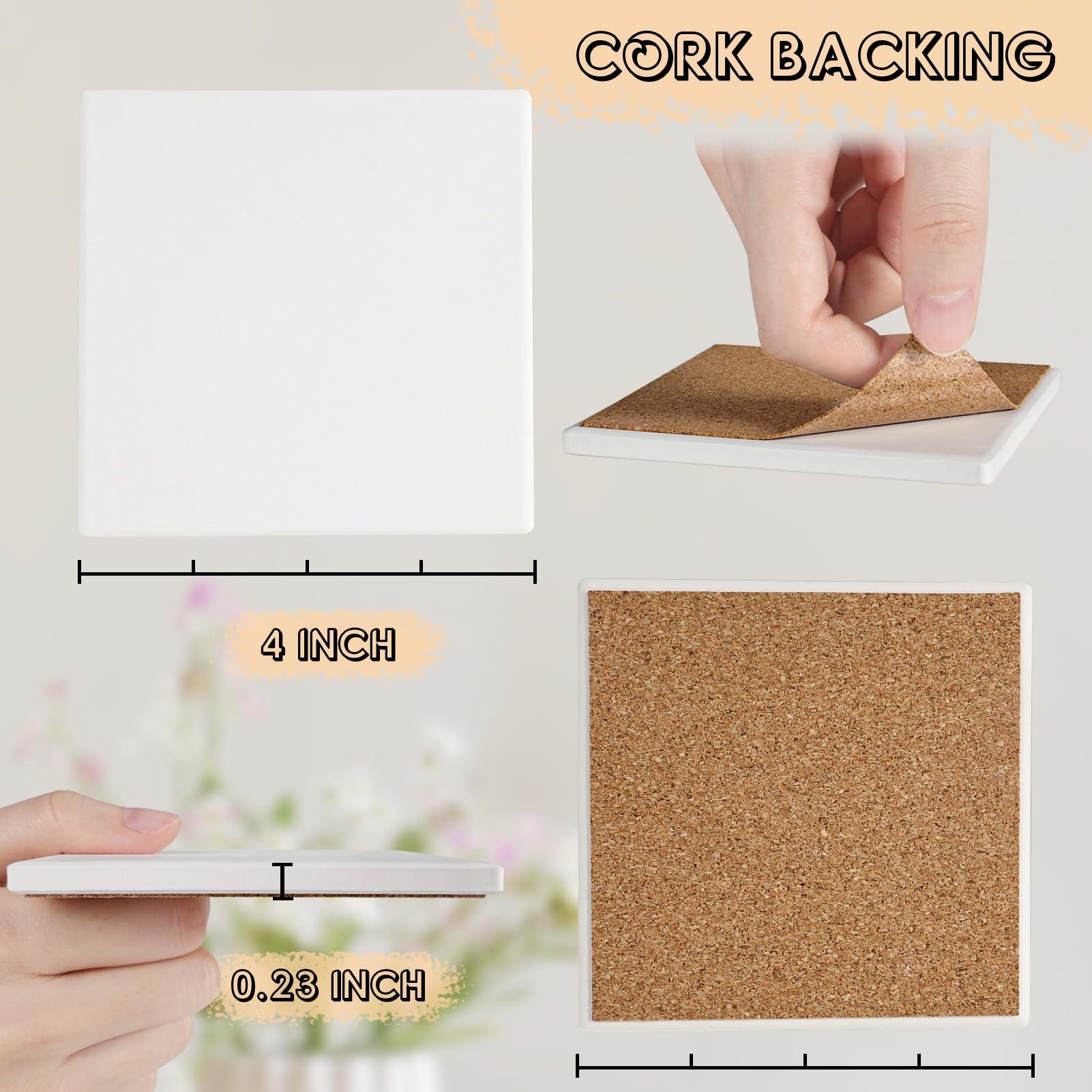 Ceramic Tiles for Crafts, GOH DODD 24 Pack Unglazed Blank Coasters White Tiles with 24 Cork Backing Pads for Alcohol Ink, Painting, Acrylic Pouring, Art Projects, Square, 4 Inch - Image 4