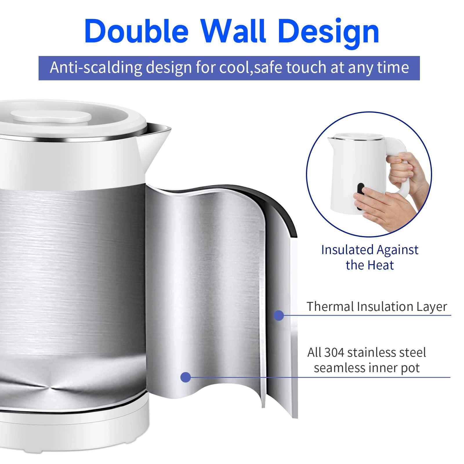 Small Electric Tea Kettle Stainless Steel, 0.8L Portable Mini Hot Water Boiler Heater, Travel Electric Coffee Kettle with Auto Shut-Off & Boil Dry Protection (White) - Image 4