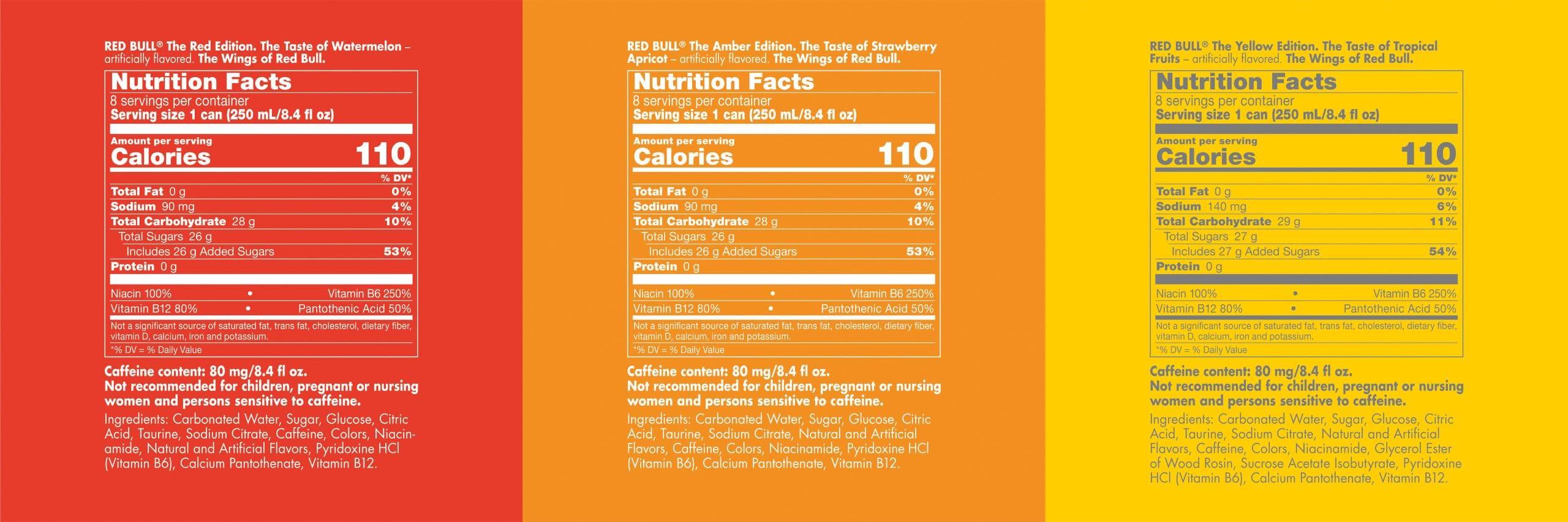 Red Bull Energy Drink Variety Pack, Red, Yellow & Amber, with 80mg Caffeine plus Taurine & B Vitamins, 8.4 Fl Oz, Pack of 24 Cans - Image 2