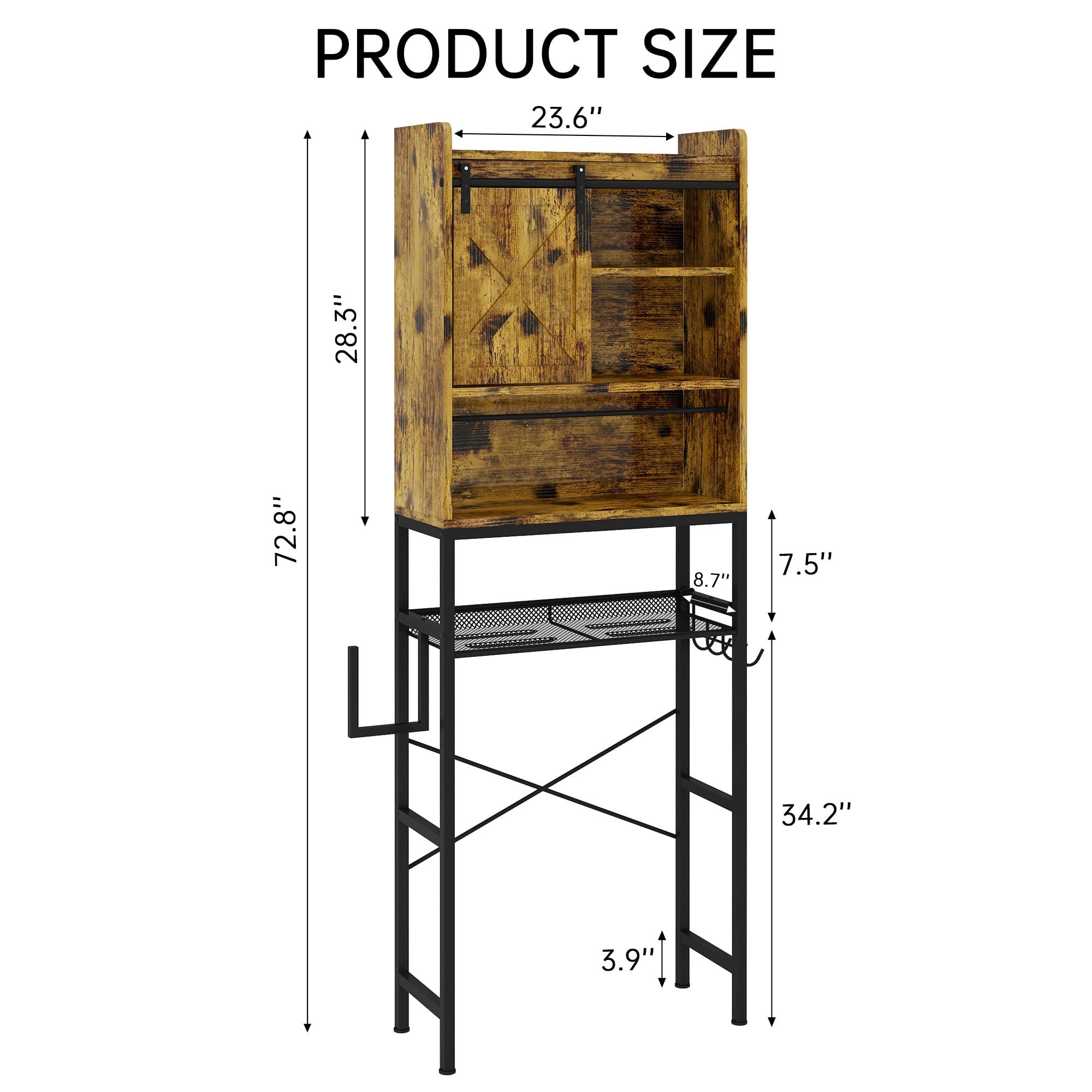 Lamerge Over The Toilet Storage Cabinet, Bathroom Organizer with Barn Door, Freestanding with Adjustable Shelf, Paper Hook, Space Saver, Retro Brown - Image 2