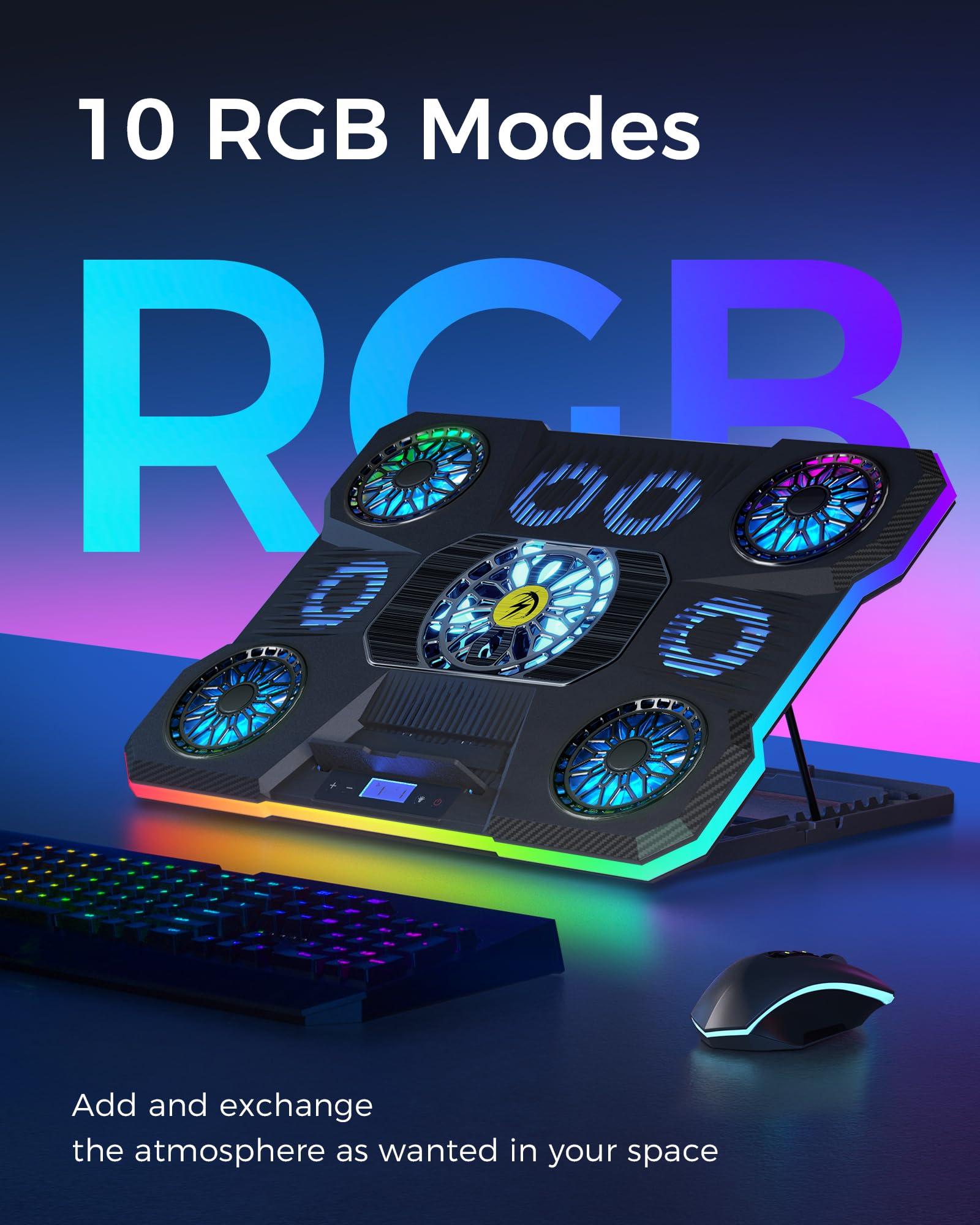ChillCore Laptop Cooling Pad, RGB Lights Laptop Cooler 9 Fans for 15.6-19.3 Inch Laptops, Gaming Laptop Fan Cooling Pad with 8 Height Stands, 2 USB Ports - A21 Blue - Image 5