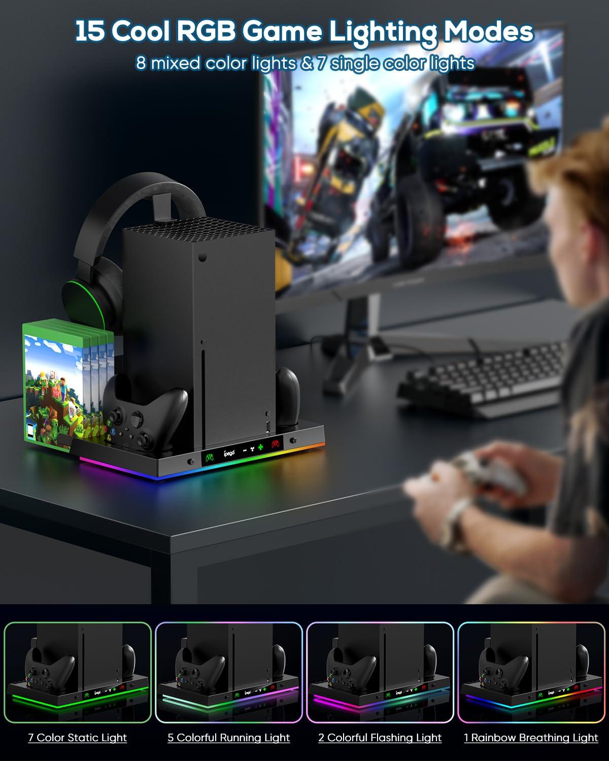 MENEEA Upgraded Cooling Fan Charging Station for Xbox Series X Console & Controller, Dual Charger Dock & Cooler System Stand with 15 Colorful Lights for Xbox Series X Accessories Kit - Image 5