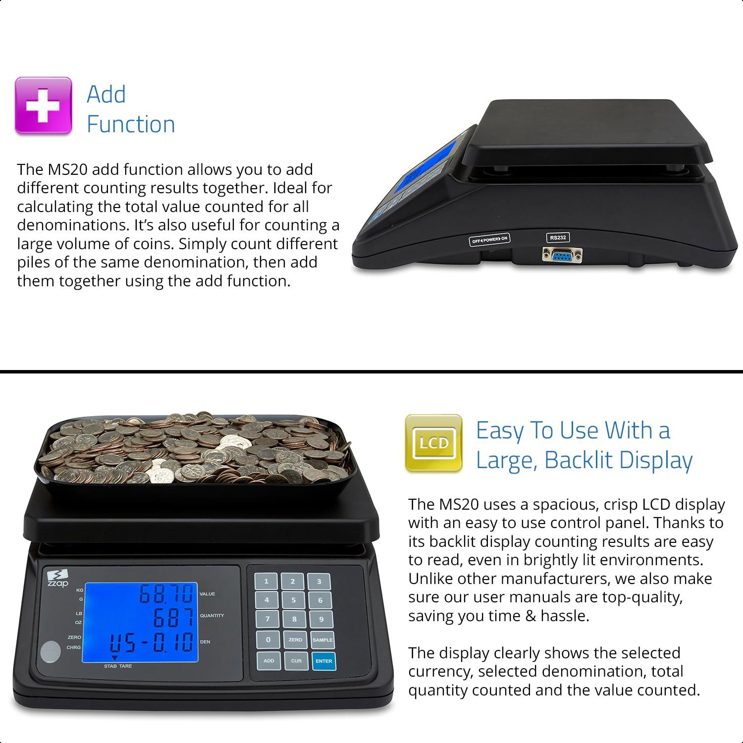 ZZap MS20 Coin Counting Scale - Money Cash Currency Weighing Machine - Image 5
