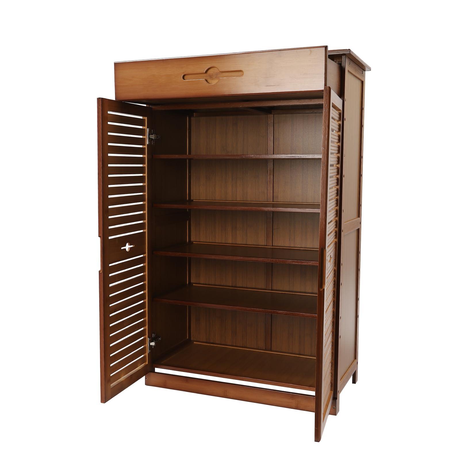 WUSILILU 5 Tier Shoe Cabinet with Drawer, Bamboo Shoe Cabinet Organizer with Door, Retro Entryway Shoe Storage Cabinet for Closet, Living Room, Bedroom, Hallway, Doorway - Image 8
