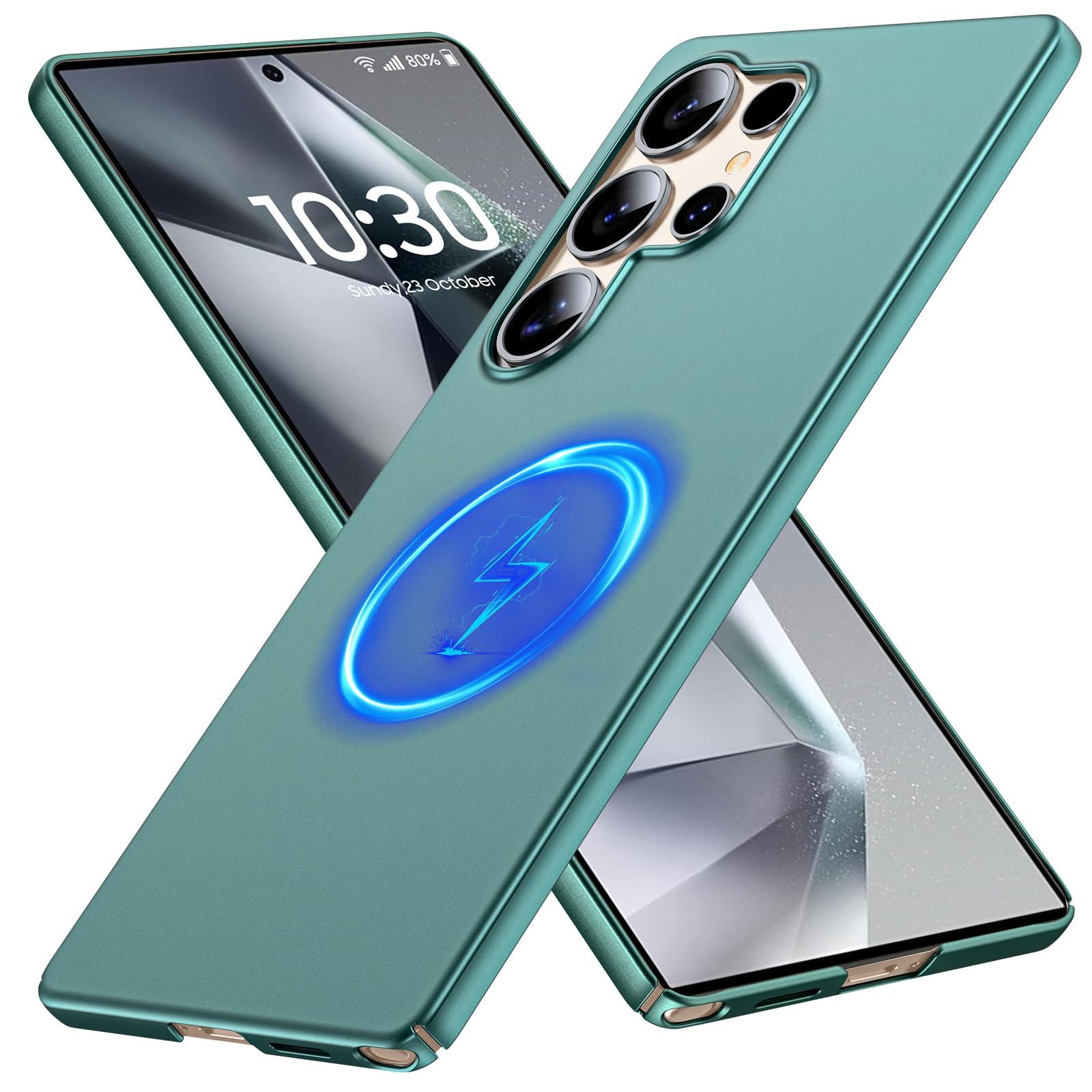 GRECAZO Magnetic Ultra Thin Frosted Designed for Samsung Galaxy S25 Ultra Phone Case 6.9 inch Slim Minimalist Lightweight Matte Hard [Compatibility with MagSafe] Cover Protective Case- Dark Green