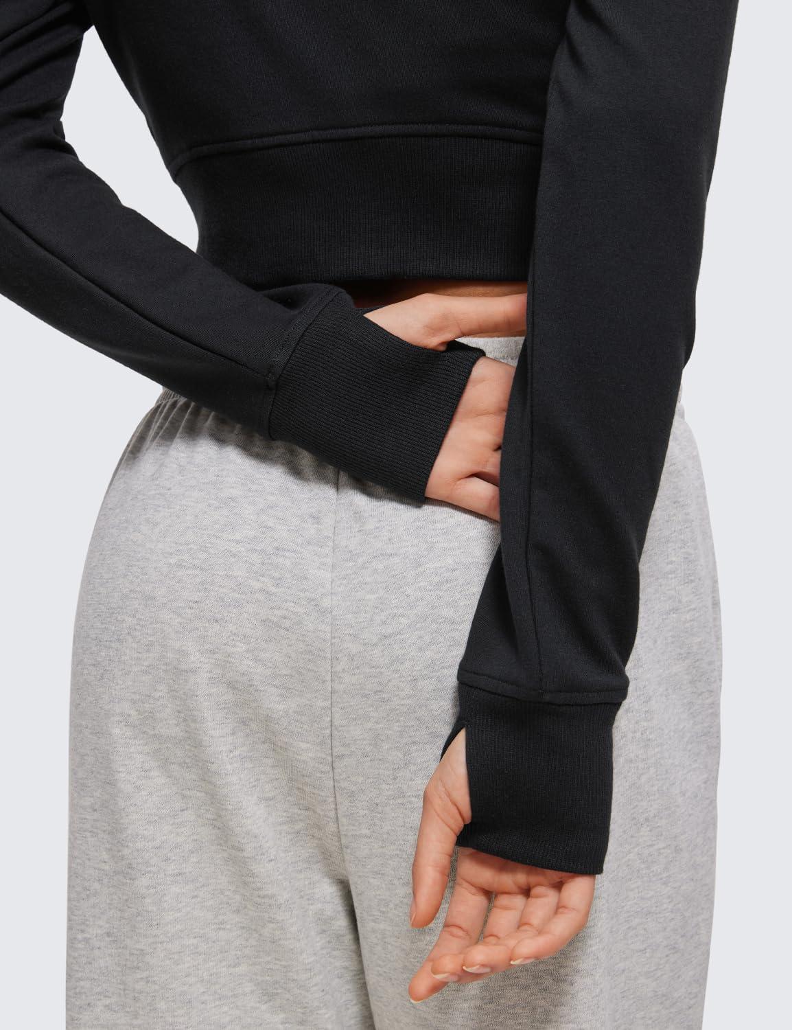 CRZ YOGA Womens Fleece Zip Up Cropped Hoodie Workout Jacket Athletic Casual Long Sleeve Sweatshirts with Thumb Holes - Image 5