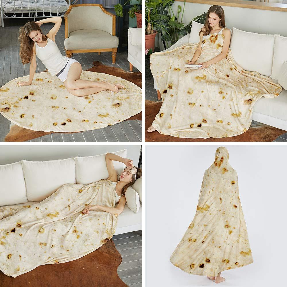 SeaRoomy Burritos Tortilla Blanket, Realistic Food Wrap Blanket Double Sided, Novelty Funny Tortilla Round Giant Soft Blankets (Beige, 47 inches) - Image 8