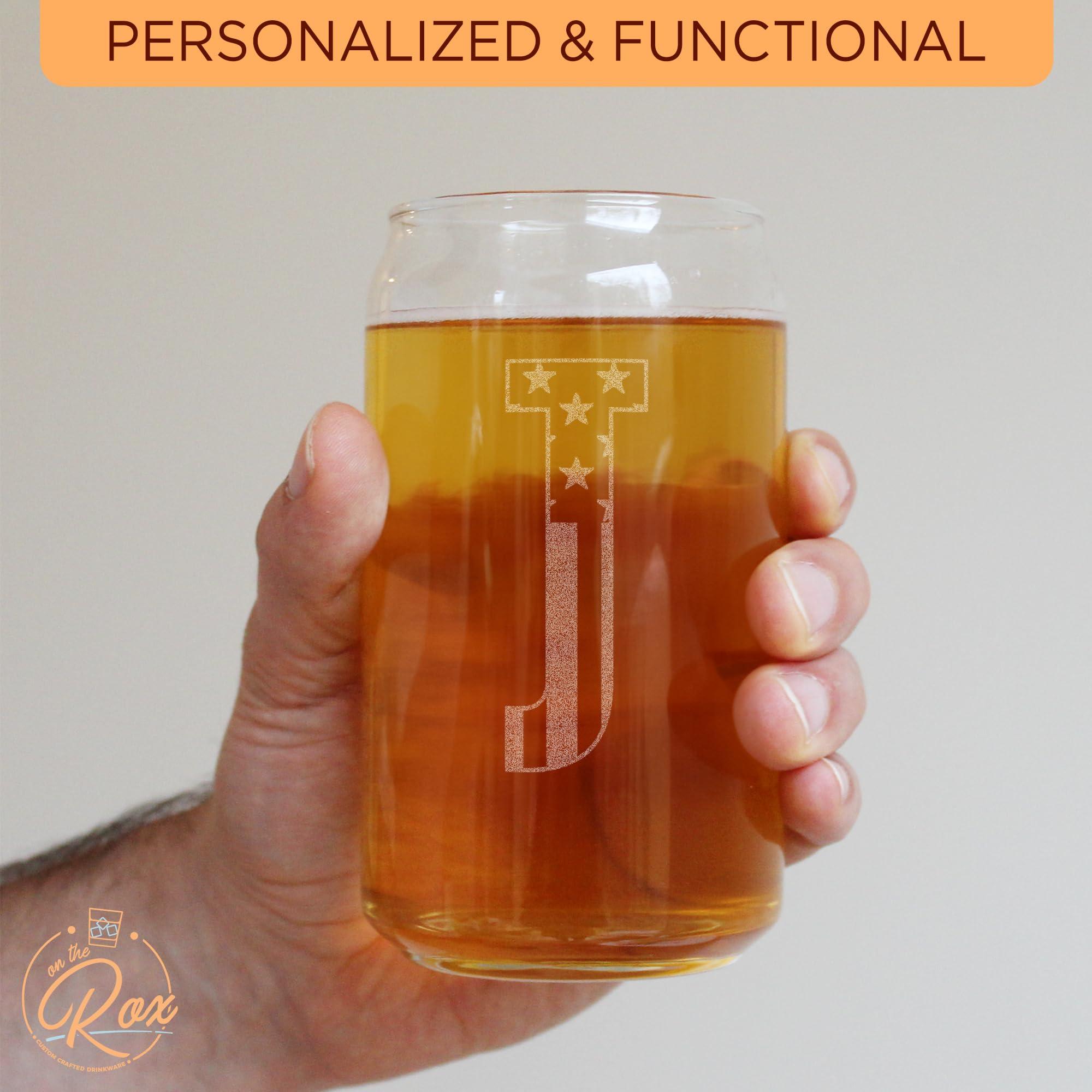 Monogram Beer Glasses for Men (A-Z) 16 oz - Engraved Beer Gifts for Men Brother Son Dad Neighbor - Unique Christmas Gifts for Him - Personalized Drinking Gift Beer Glass Mugs (J) - Image 4