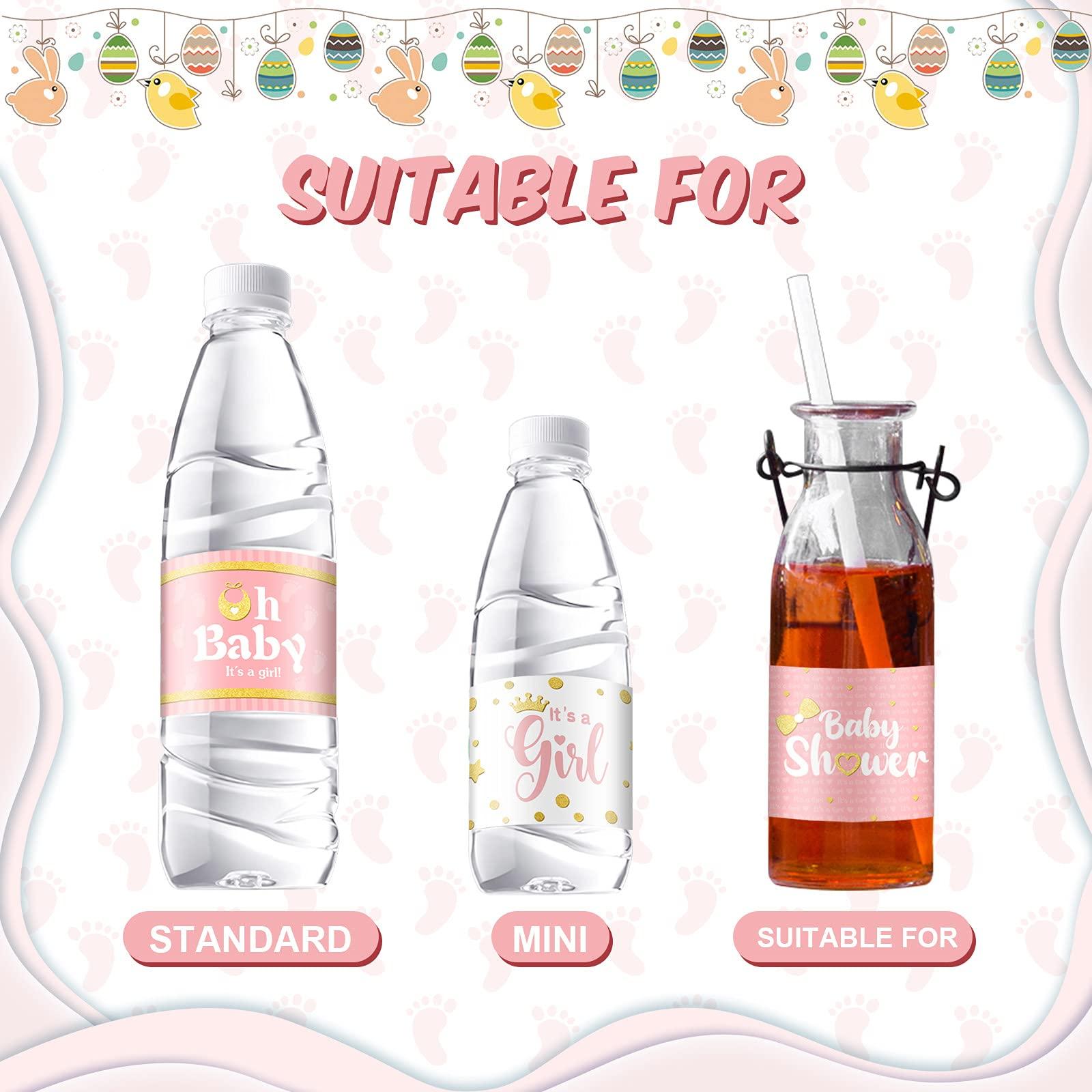 Teling 80 Pieces Baby Shower Water Bottle Labels Waterproof Water Bottle Stickers Wrappers Labels for Baby Shower Party Decoration(Pink Girl Style) - Image 5