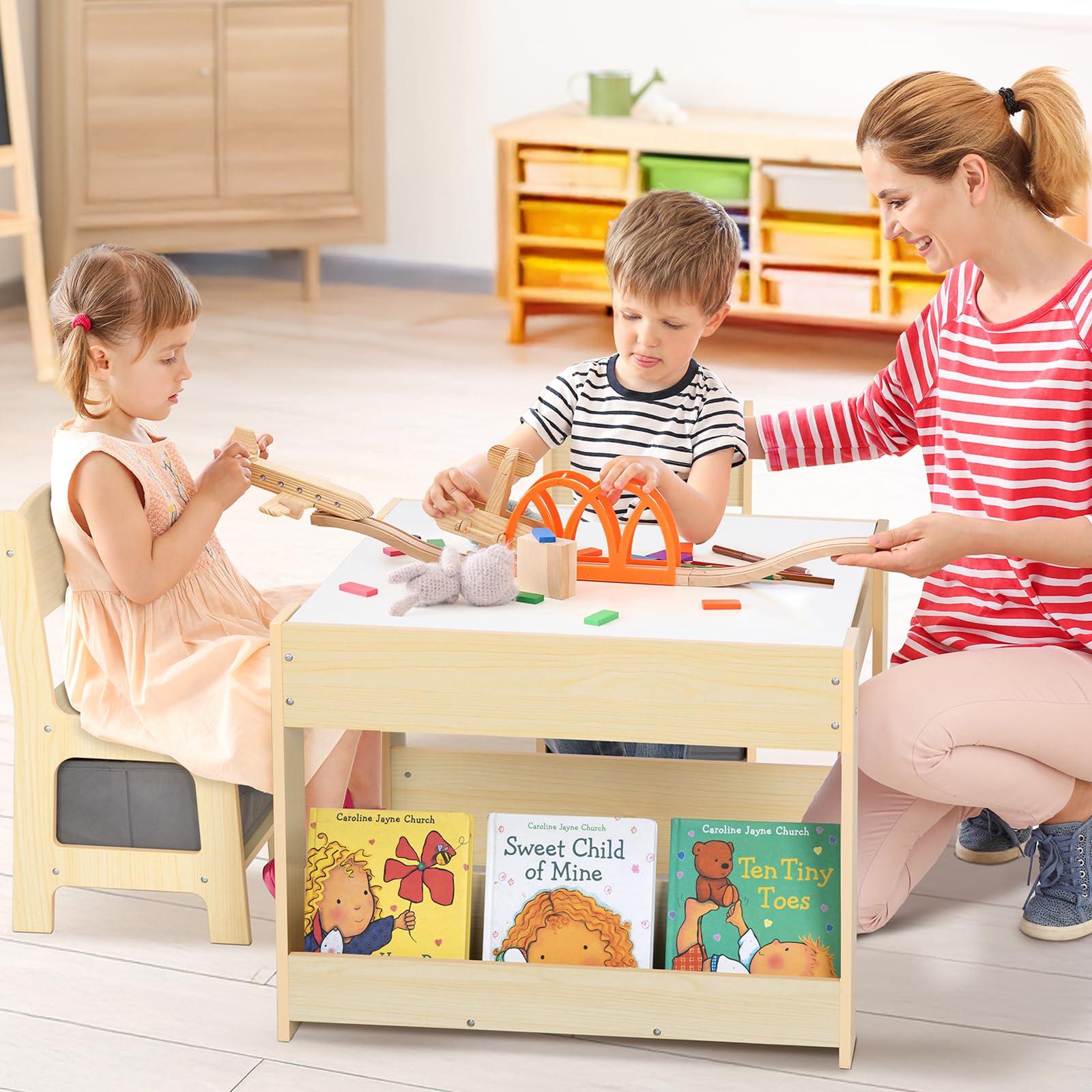 OOOK Kids Table and Chairs Ages 3-7, 4 in 1 Toddler Desk and Chair Set with Whiteboard, Blackboard, Storage Drawer and Book Rack. Toddler Activity Table for Kids Room, Nursery and Playroom - Image 7
