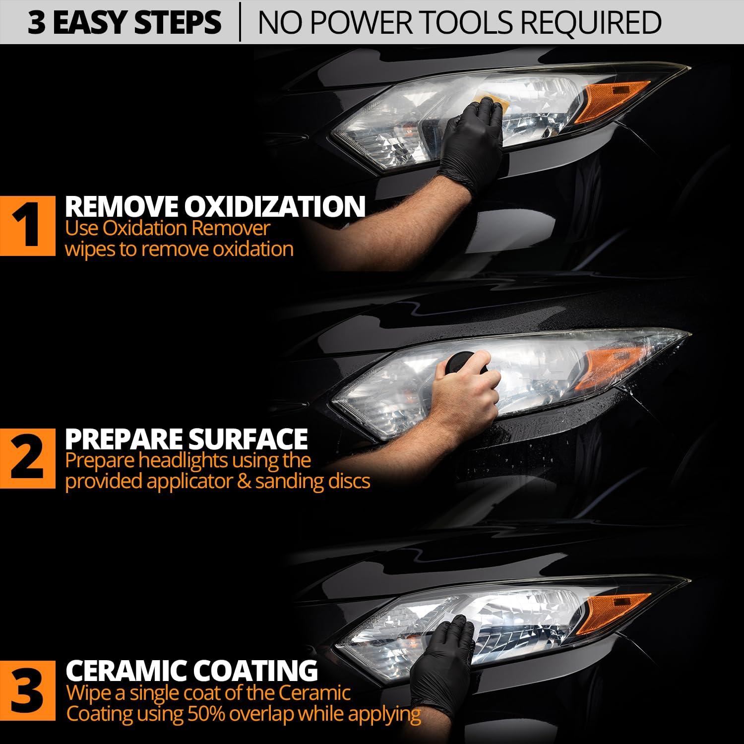 CERAKOTE® Ceramic Headlight Restoration Kit – Guaranteed To Last As Long As You Own Your Vehicle – Brings Headlights Back to Like New Condition - No Power Tools Required - 10 Wipe Kit - Image 4