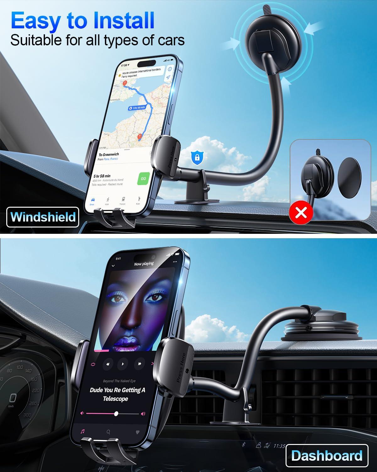 CINDRO Car Phone Holder [6.2in Flexible Long Arm] Cell Phone Car Mount for iPhone Dashboard Windshield Accessories Automotive Phone Holder for Car Universal Cradles for iPhone Android Smartphone - Image 2